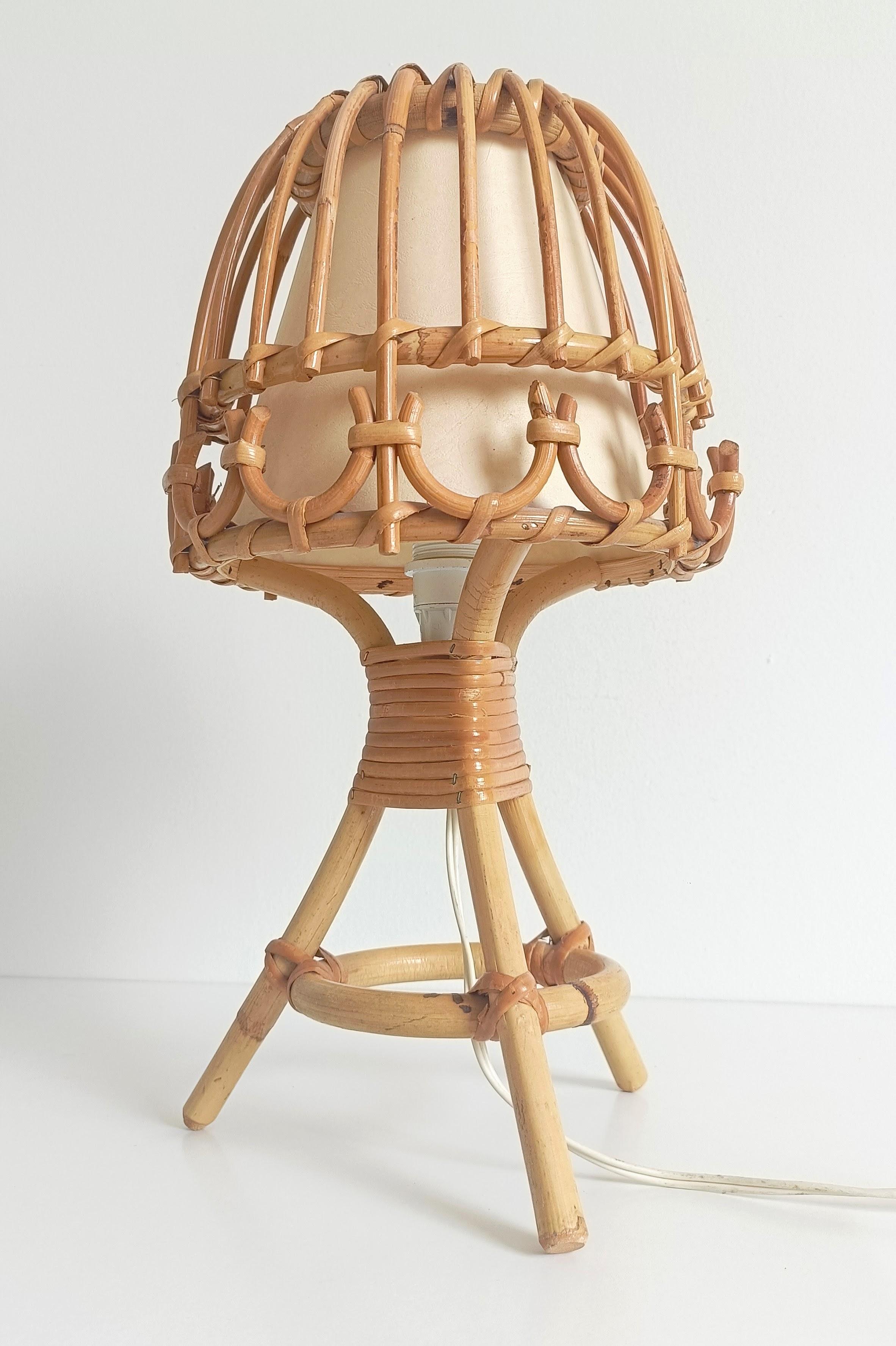 Italian Midcentury Bamboo and Rattan Table Lamp, Italy, 1960s For Sale