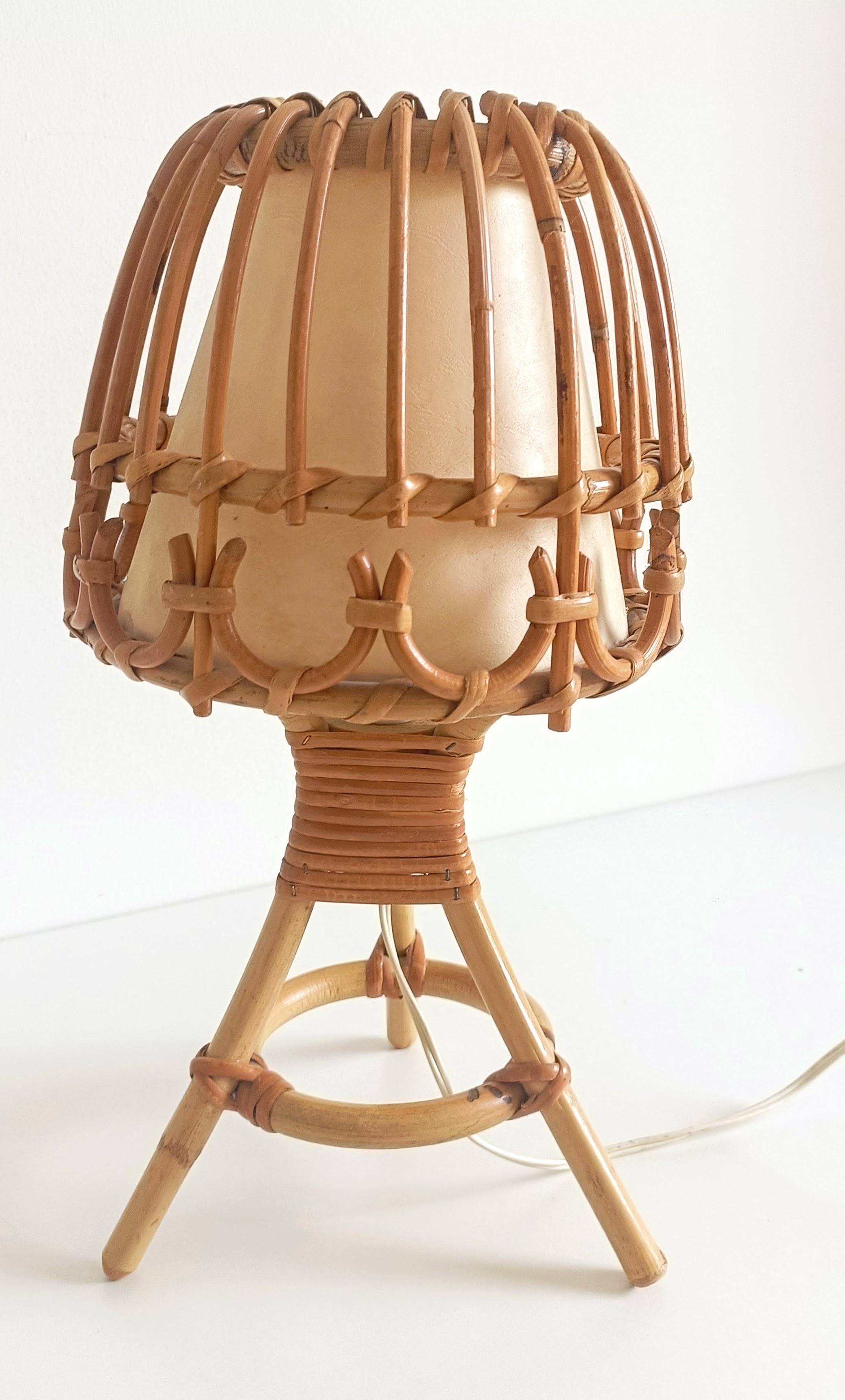 Hand-Crafted Midcentury Bamboo and Rattan Table Lamp, Italy, 1960s For Sale