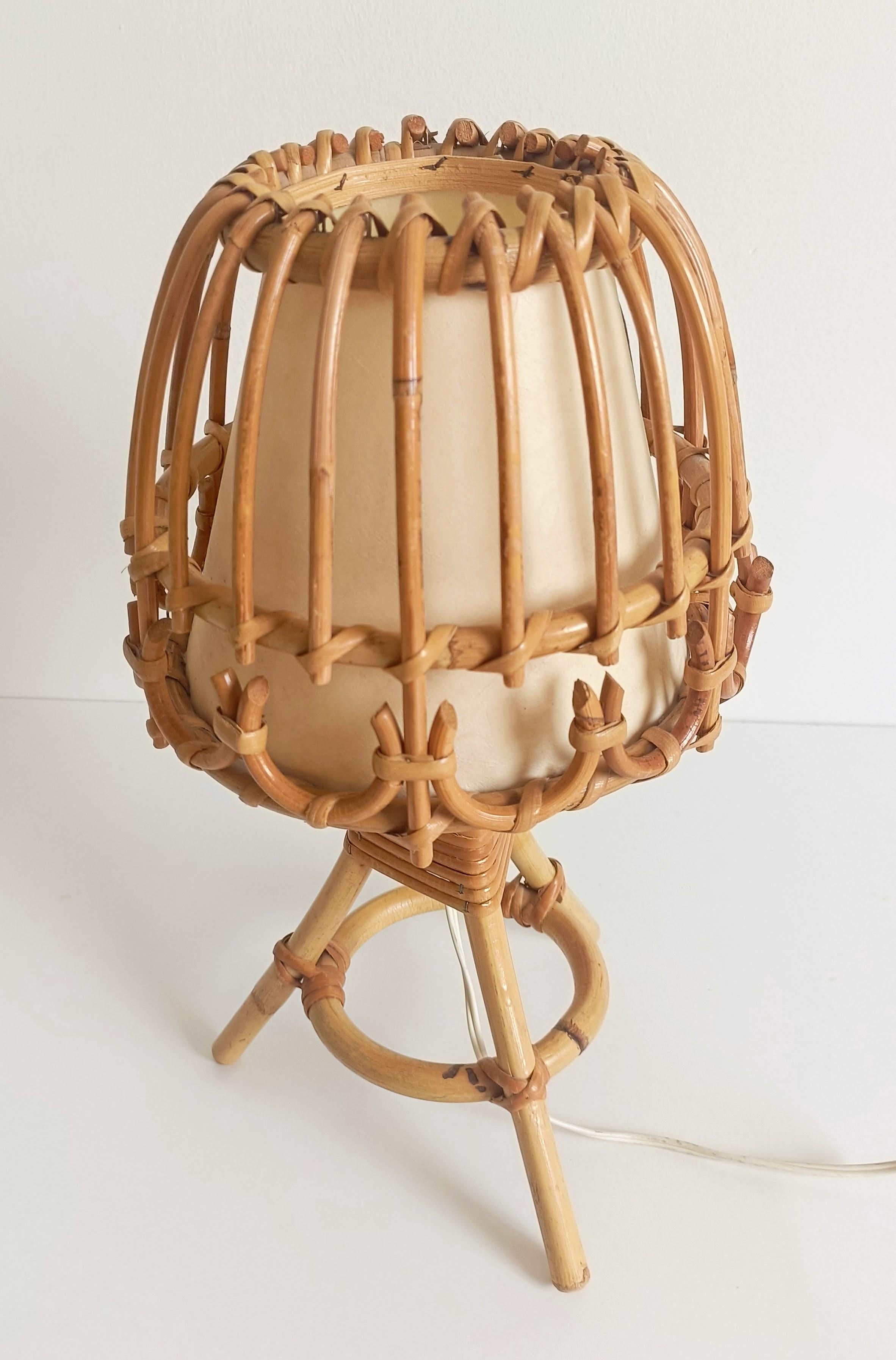Midcentury Bamboo and Rattan Table Lamp, Italy, 1960s In Good Condition For Sale In Valencia, VC