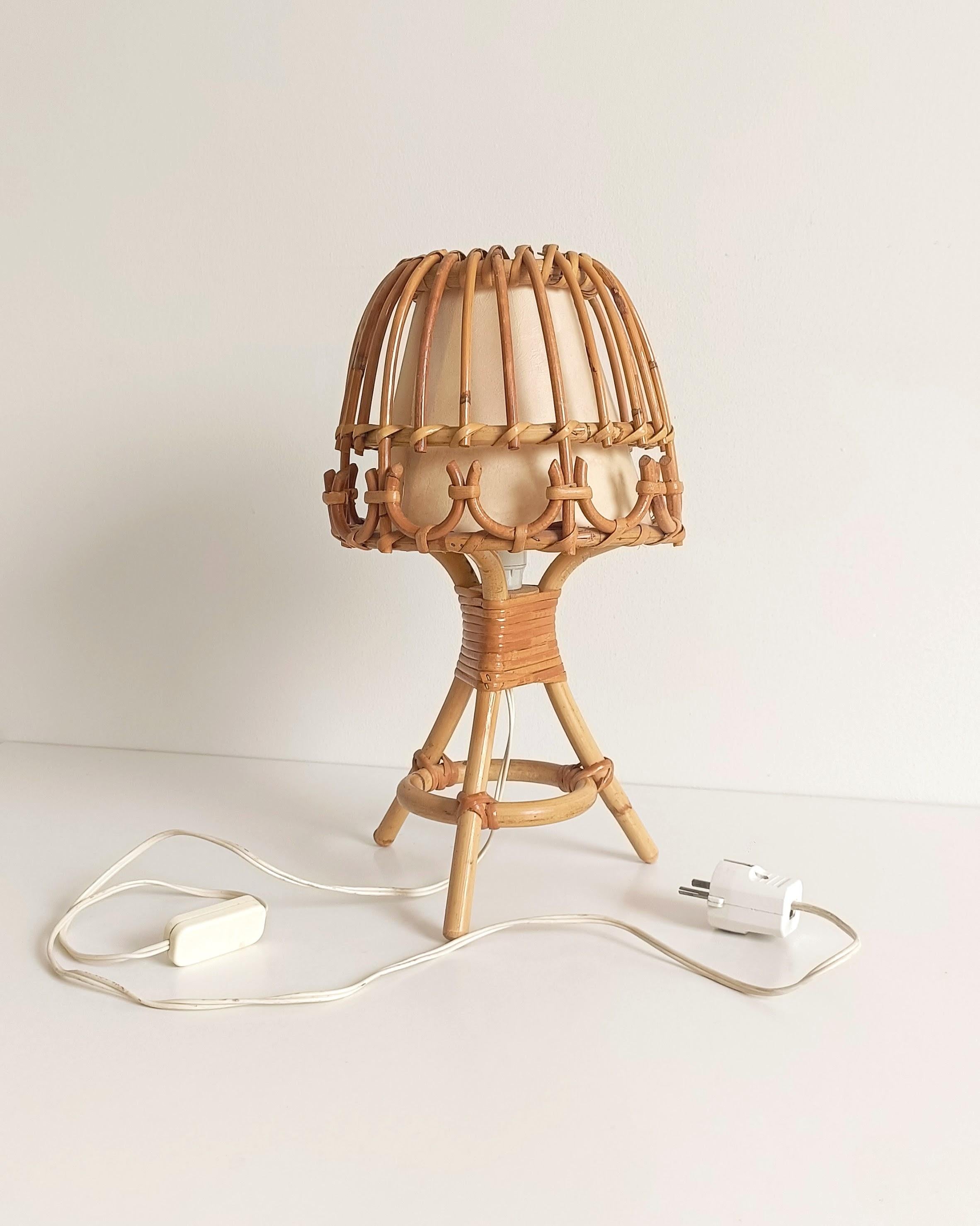 Midcentury Bamboo and Rattan Table Lamp, Italy, 1960s For Sale 1