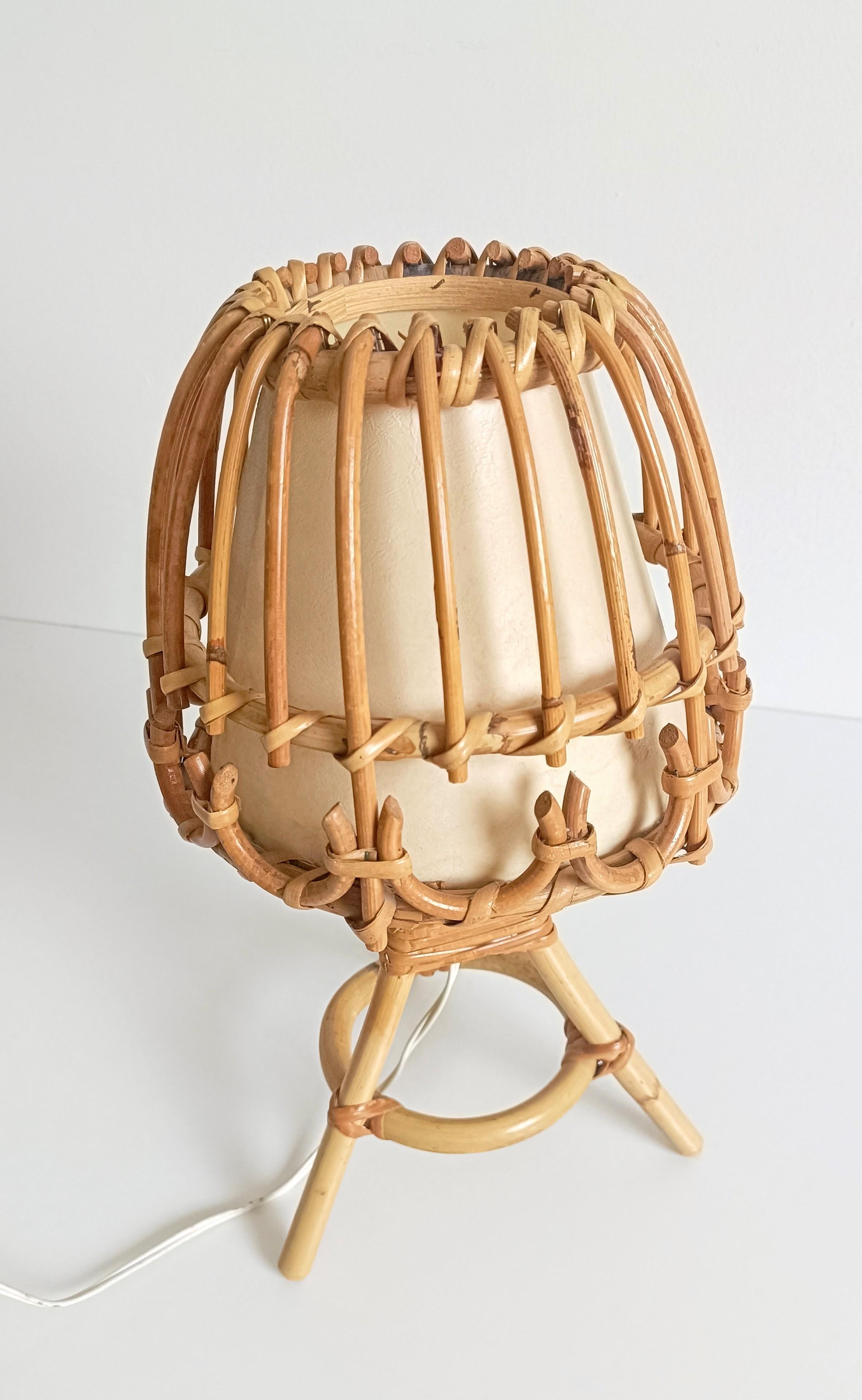 Midcentury Bamboo and Rattan Table Lamp, Italy, 1960s For Sale 2