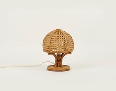 Midcentury Bamboo and Rattan Table Lamp Louis Sognot Style, Italy, 1970s