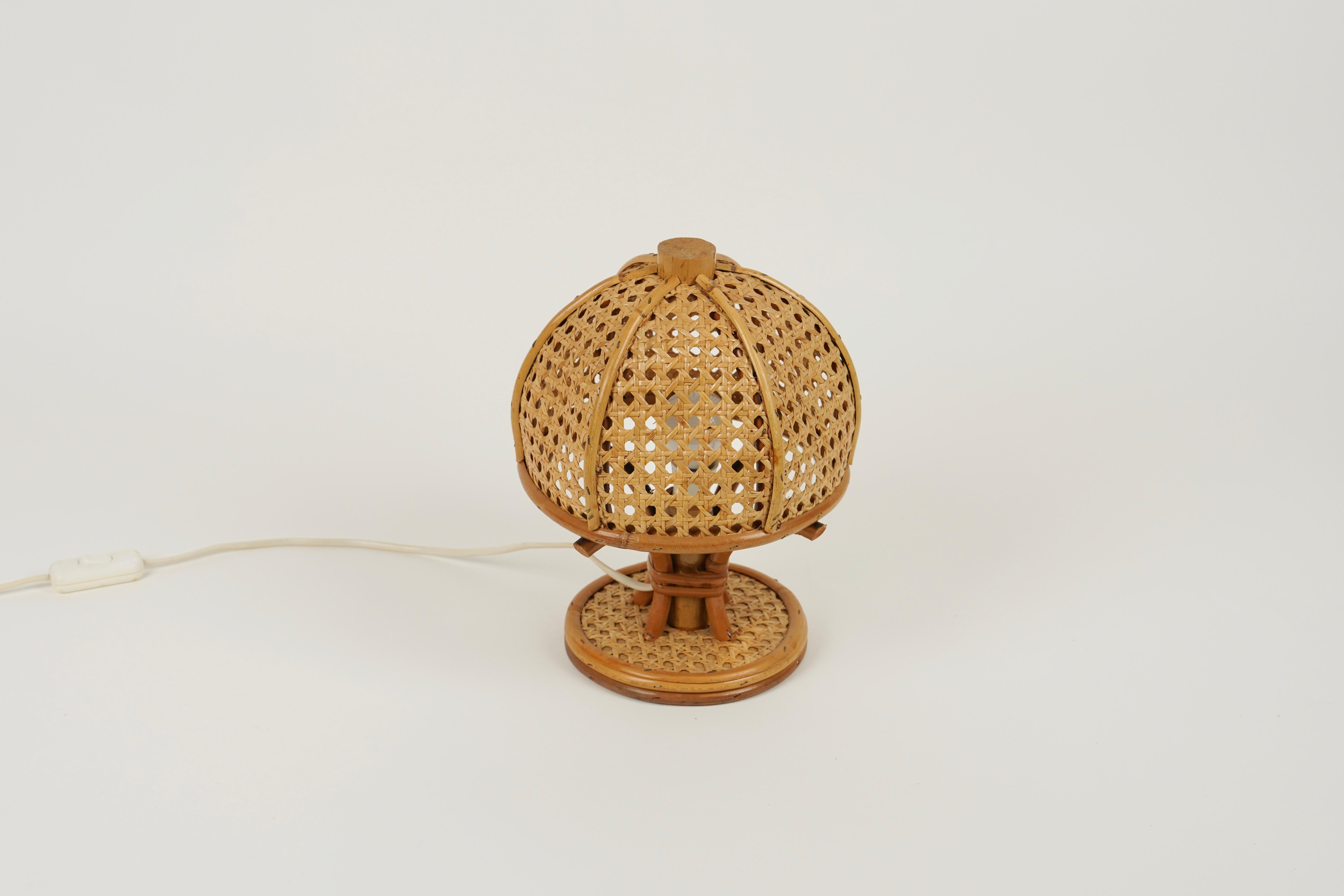 Mid-Century Modern Midcentury Bamboo and Rattan Table Lamp Louis Sognot Style, Italy, 1970s For Sale