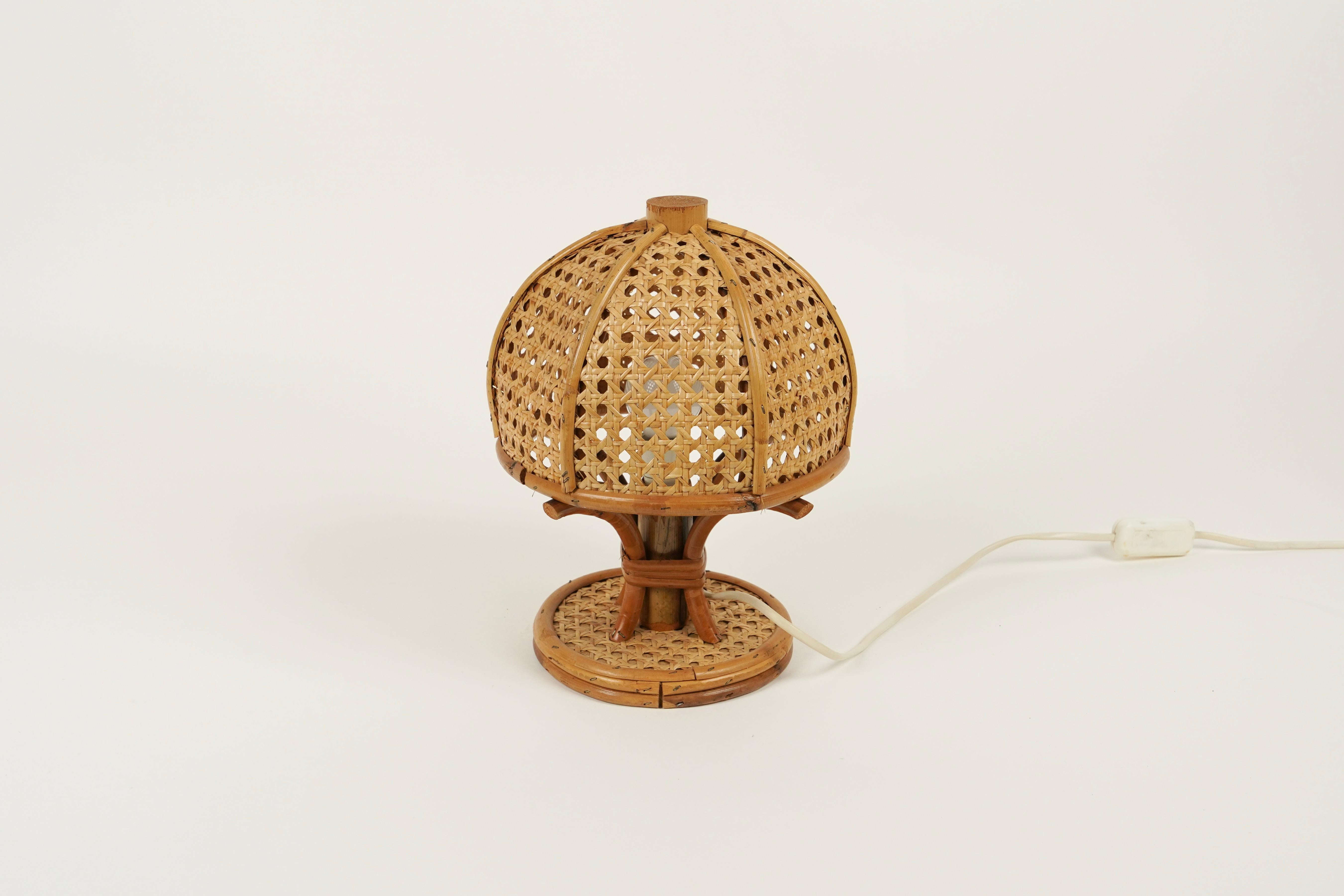 Midcentury Bamboo and Rattan Table Lamp Louis Sognot Style, Italy, 1970s For Sale 2