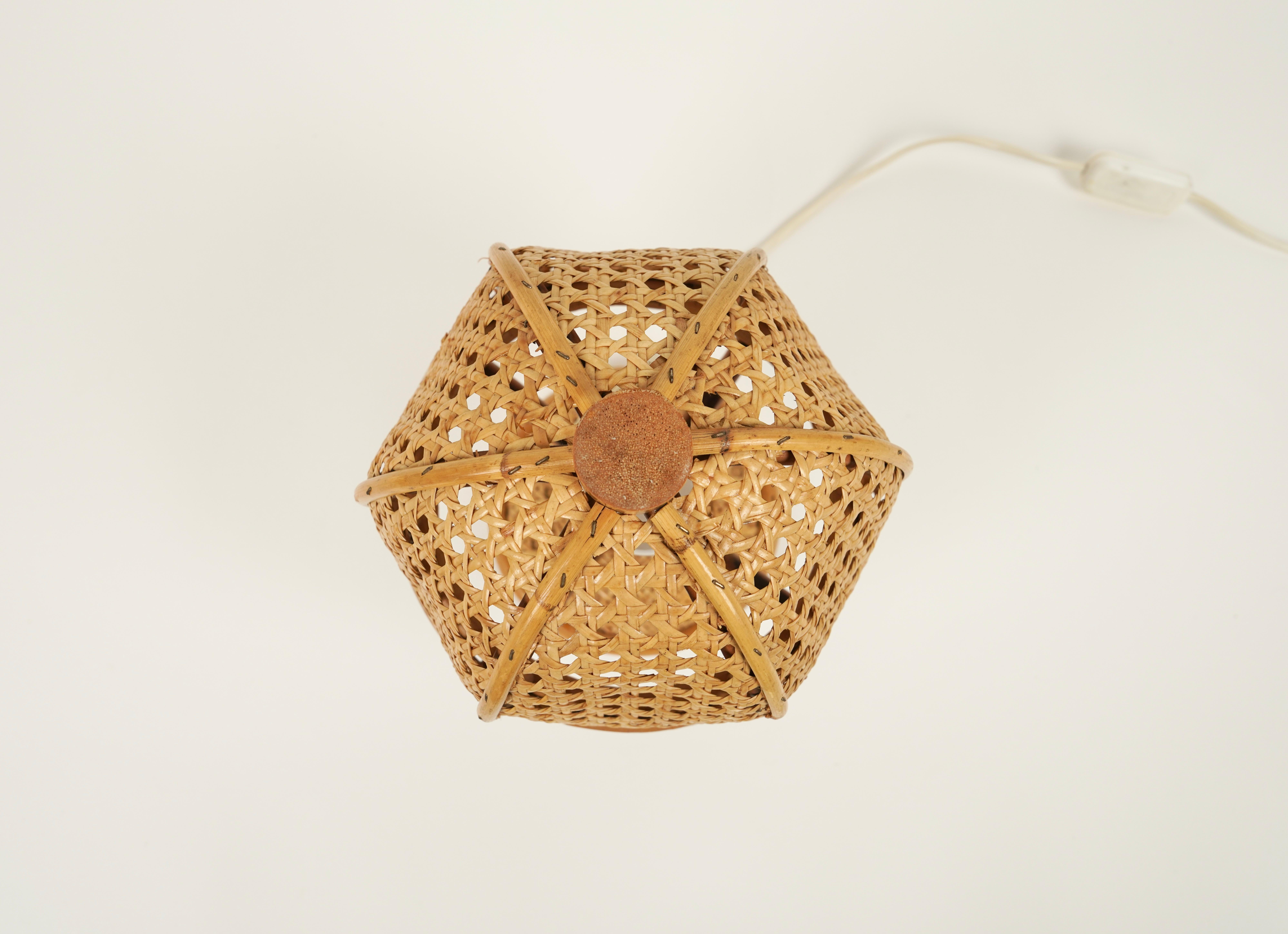 Midcentury Bamboo and Rattan Table Lamp Louis Sognot Style, Italy, 1970s For Sale 3
