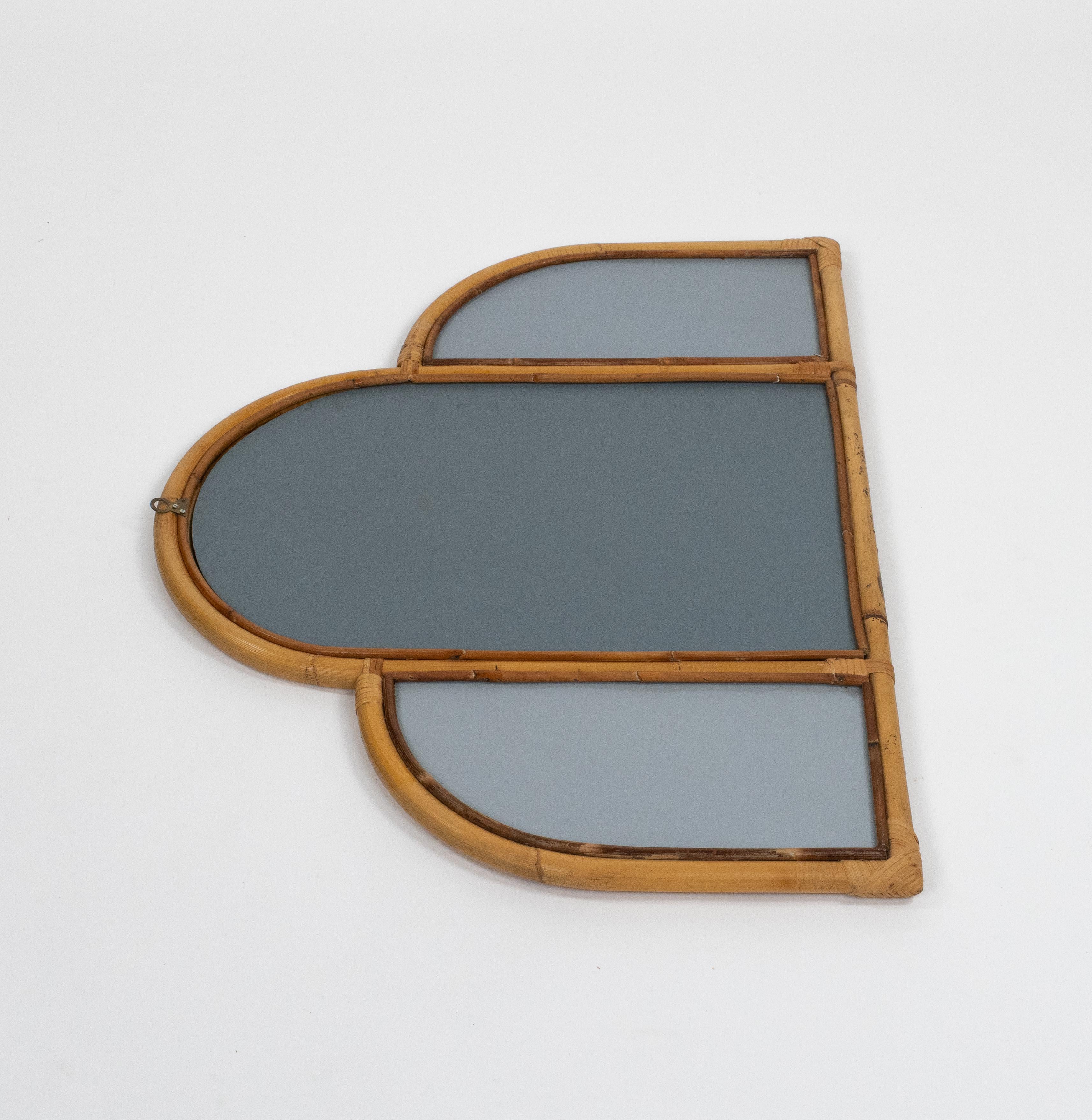 Midcentury Bamboo and Rattan Three Arches Wall Mirror, Italy 1970s en vente 2
