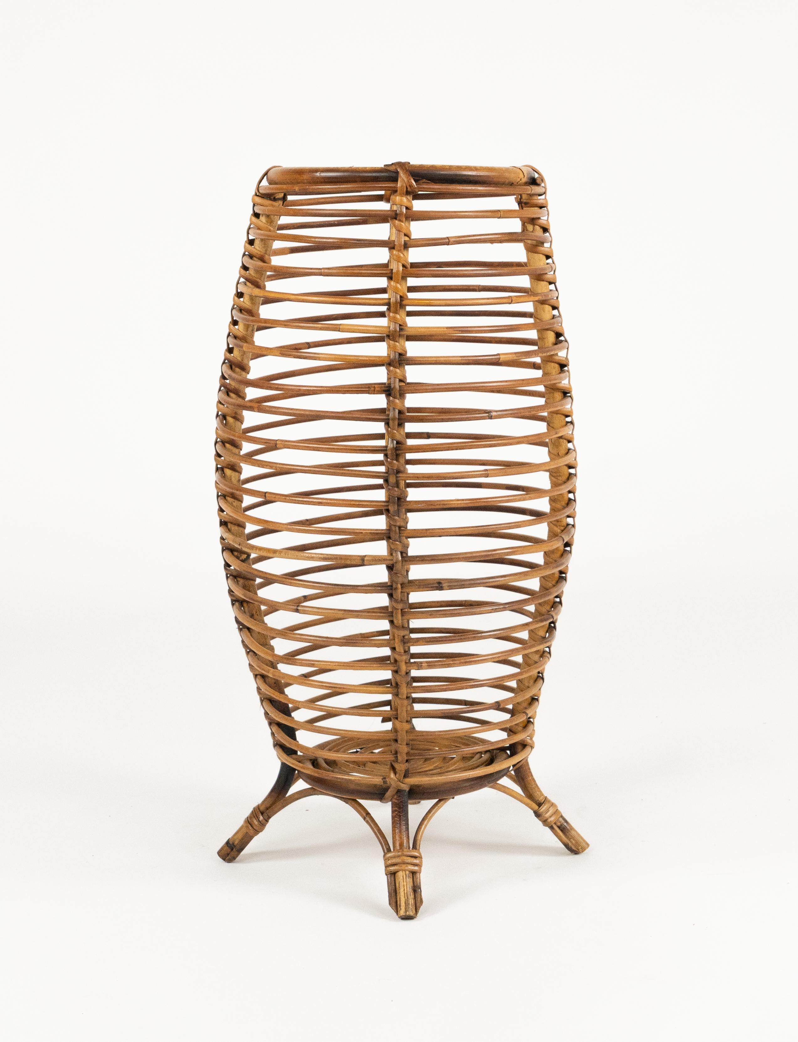 Mid-Century Modern Porte-parapluies en bambou et rotin du milieu du siècle, style Franco Albini, Italie, années 1960 en vente