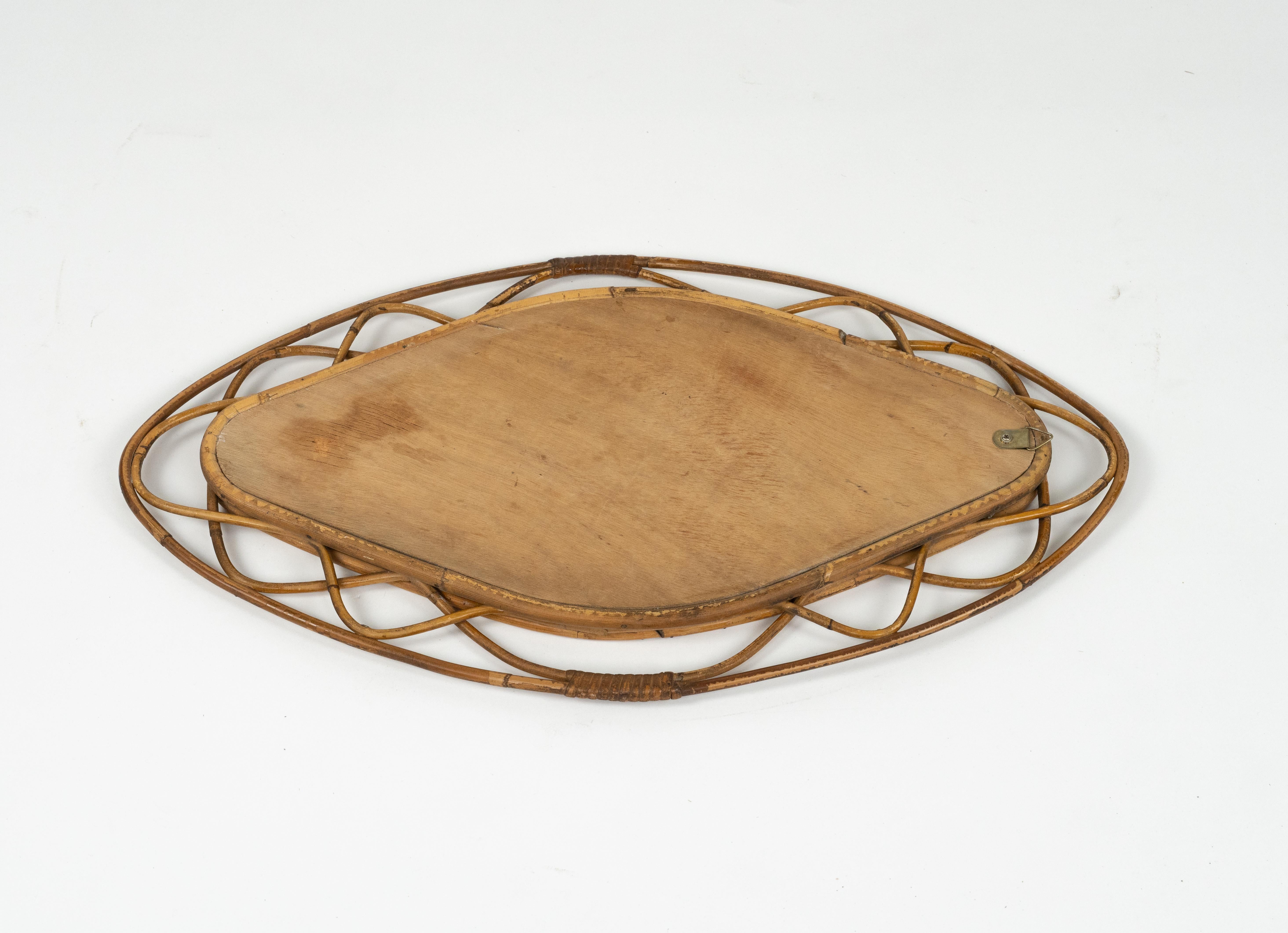 Midcentury Bamboo and Rattan Wall Mirror Franco Albini Style, Italy 1960s For Sale 2