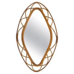Midcentury Bamboo and Rattan Wall Mirror Franco Albini Style, Italy 1960s