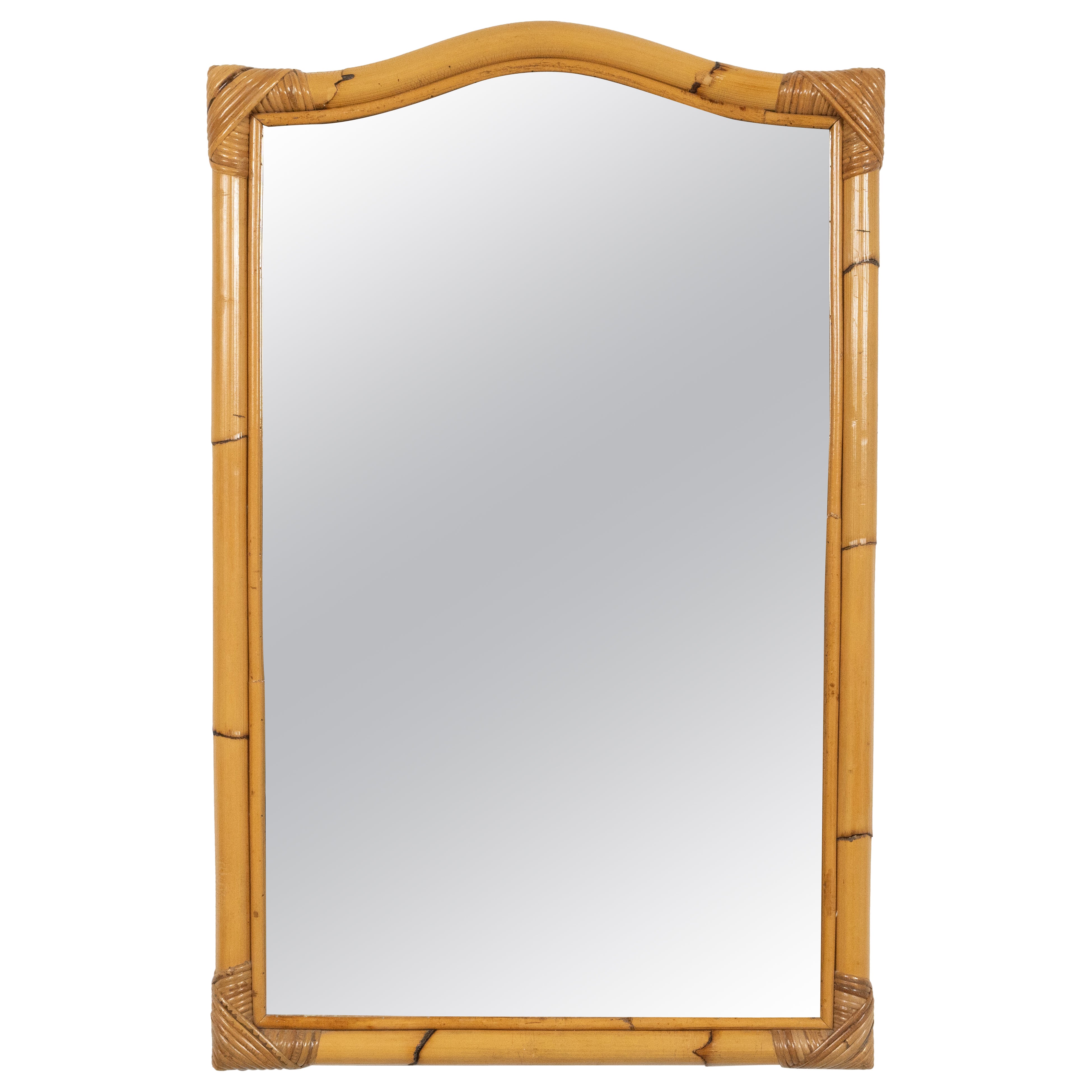 Midcentury Bamboo and Rattan Wall Mirror, Italy 1970s