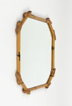 Wandspiegel aus Bambus und Rattan aus der Mitte des Jahrhunderts im Vivai Del Sud-Stil, Italien 1970er Jahre
