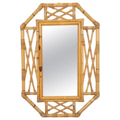 Miroir mural en bambou et rotin de style Vivai Del Sud, Italie, années 1970