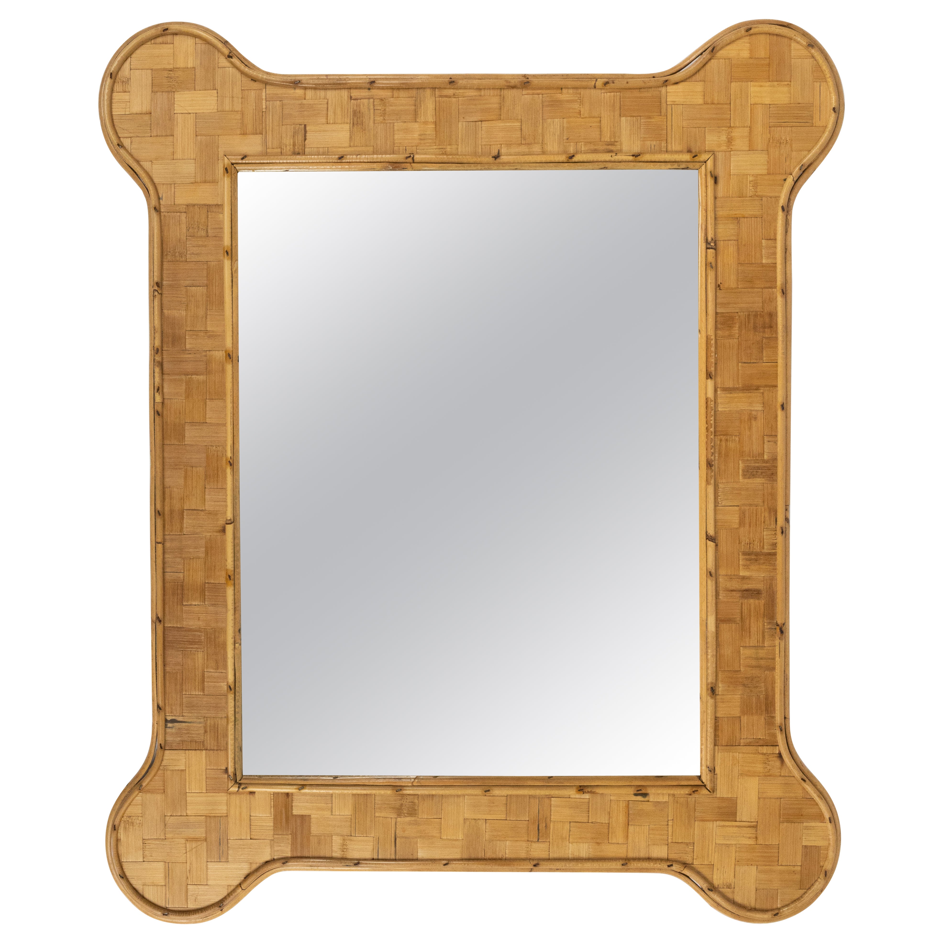 Midcentury Bamboo and Rattan Wall Mirror Vivai del Sud Style, Italy 1970s For Sale