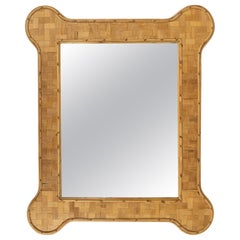 Midcentury Bamboo and Rattan Wall Mirror Vivai del Sud Style, Italy 1970s