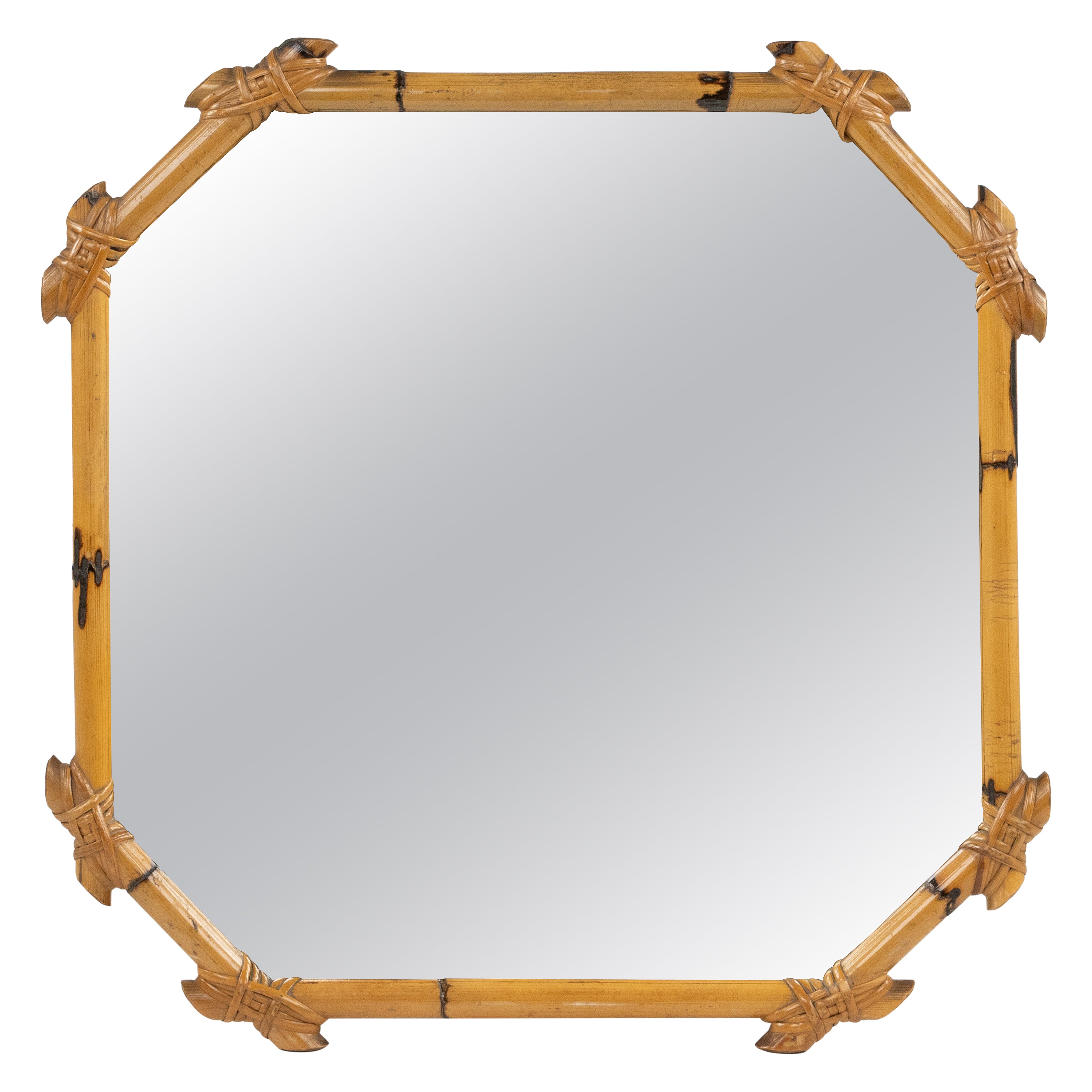 Midcentury Bamboo and Rattan Wall Mirror Vivai Del Sud Style, Italy 1970s
