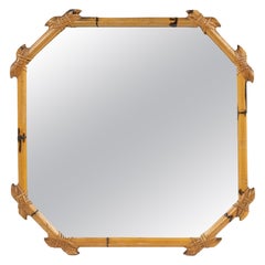 Midcentury Bamboo and Rattan Wall Mirror Vivai Del Sud Style, Italy 1970s