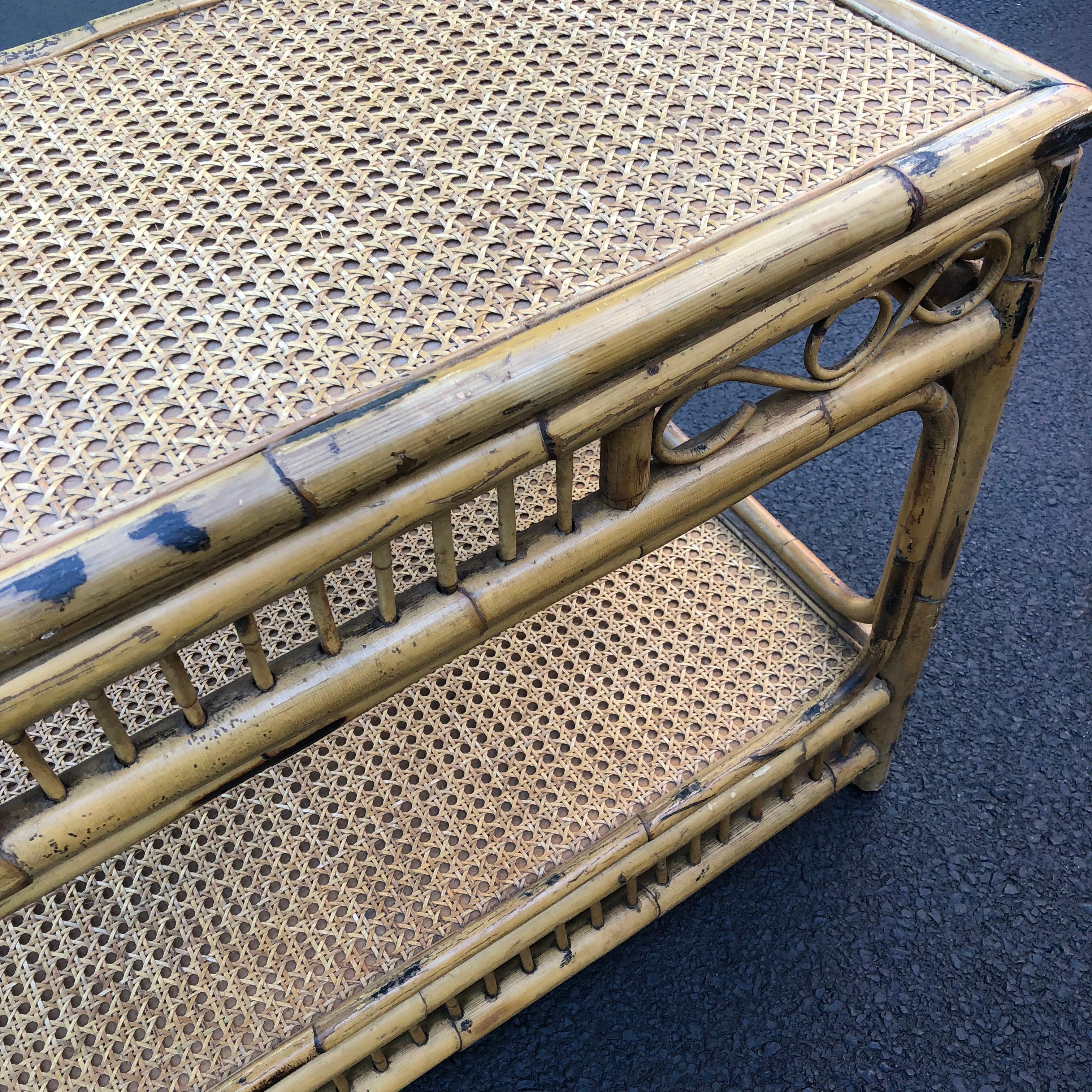 Midcentury Bamboo and Wicker Console Table 8