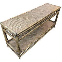 Midcentury Bamboo and Wicker Console Table