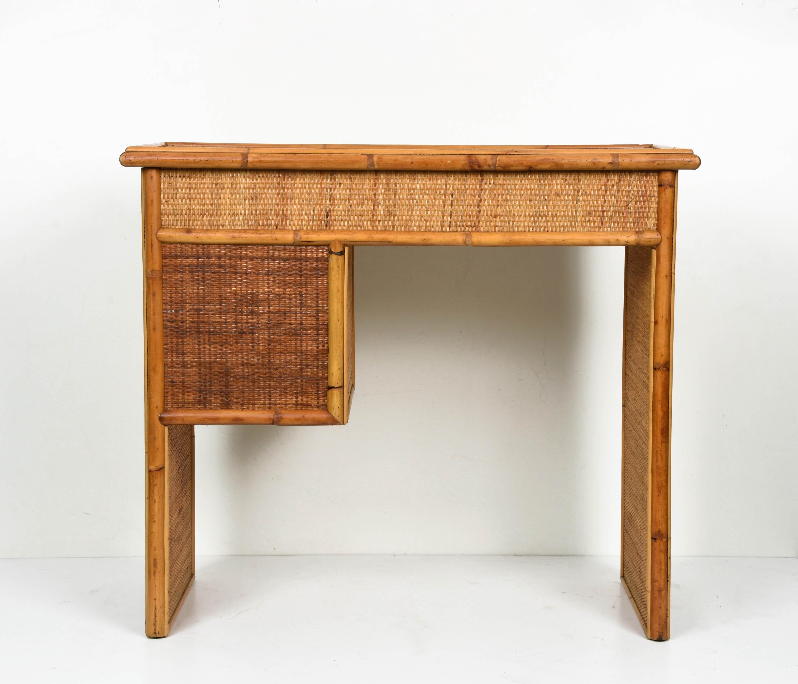 Midcentury Bamboo and Wicker Italian Desk with Drawers, 1980s 6