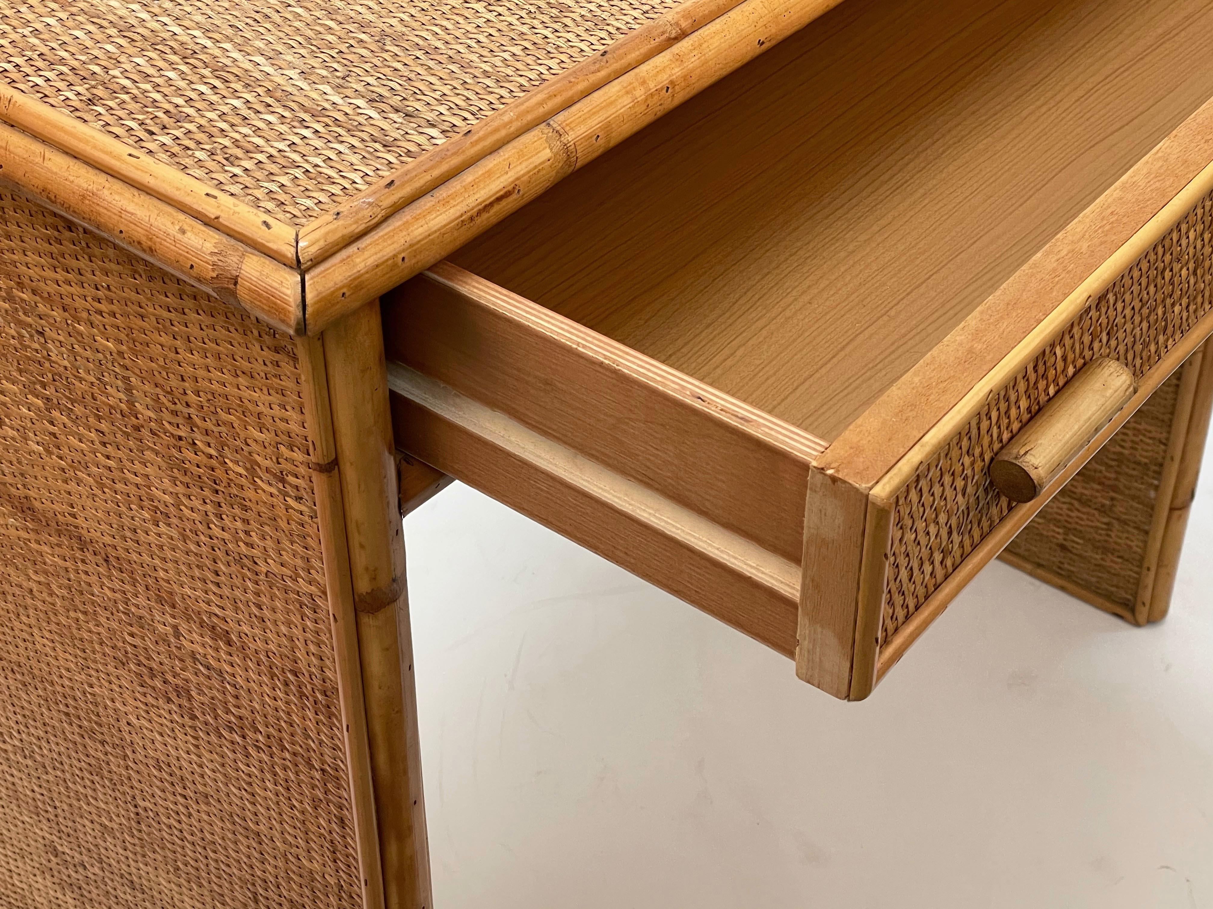 Midcentury Bamboo and Wicker Italian Desk with Drawers, 1980s 8