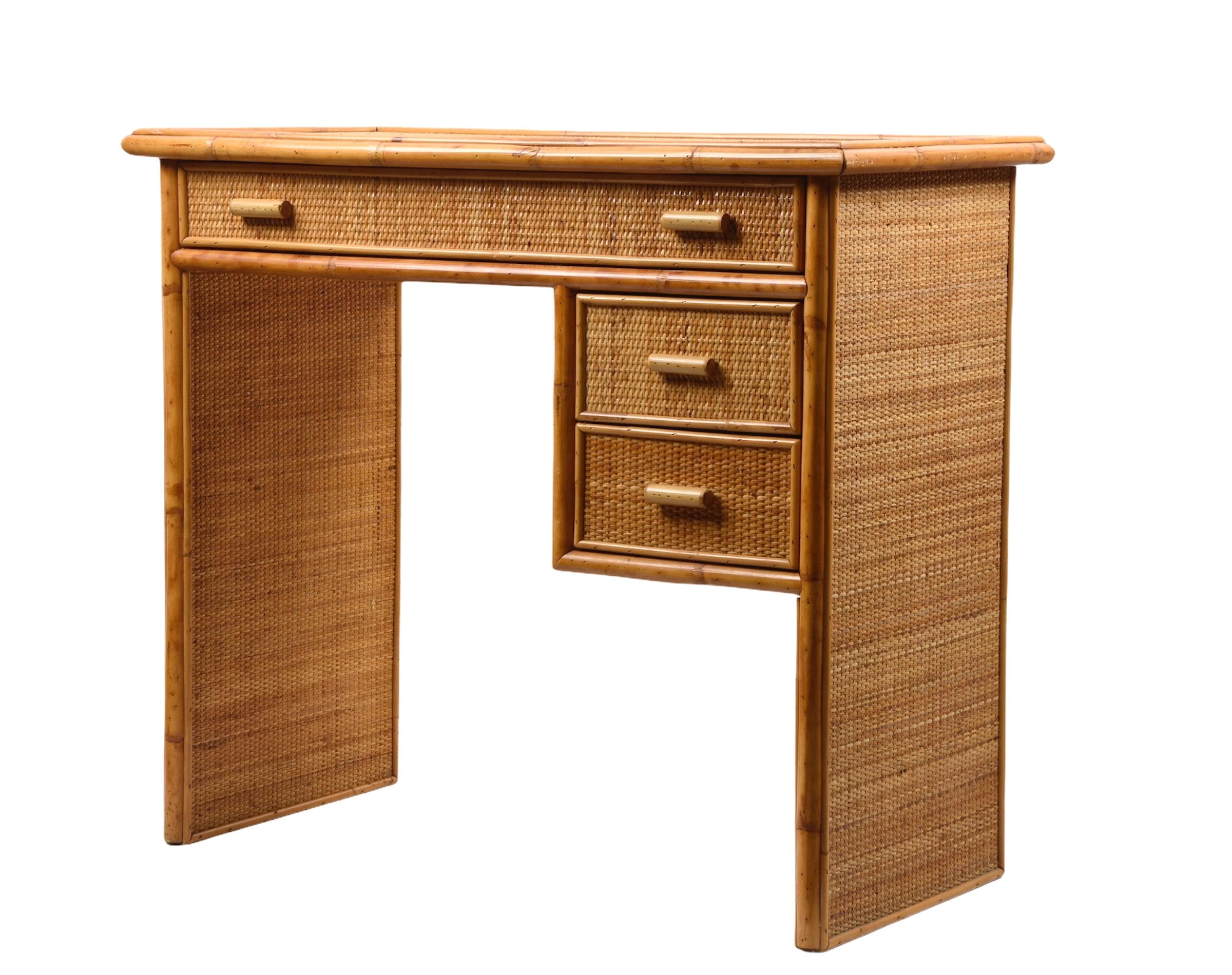 Midcentury Bamboo and Wicker Italian Desk with Drawers, 1980s 10