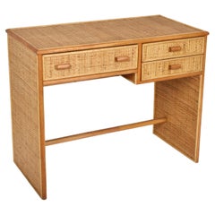Midcentury Bamboo and Wicker Italian Desk with Drawers, 1980s
