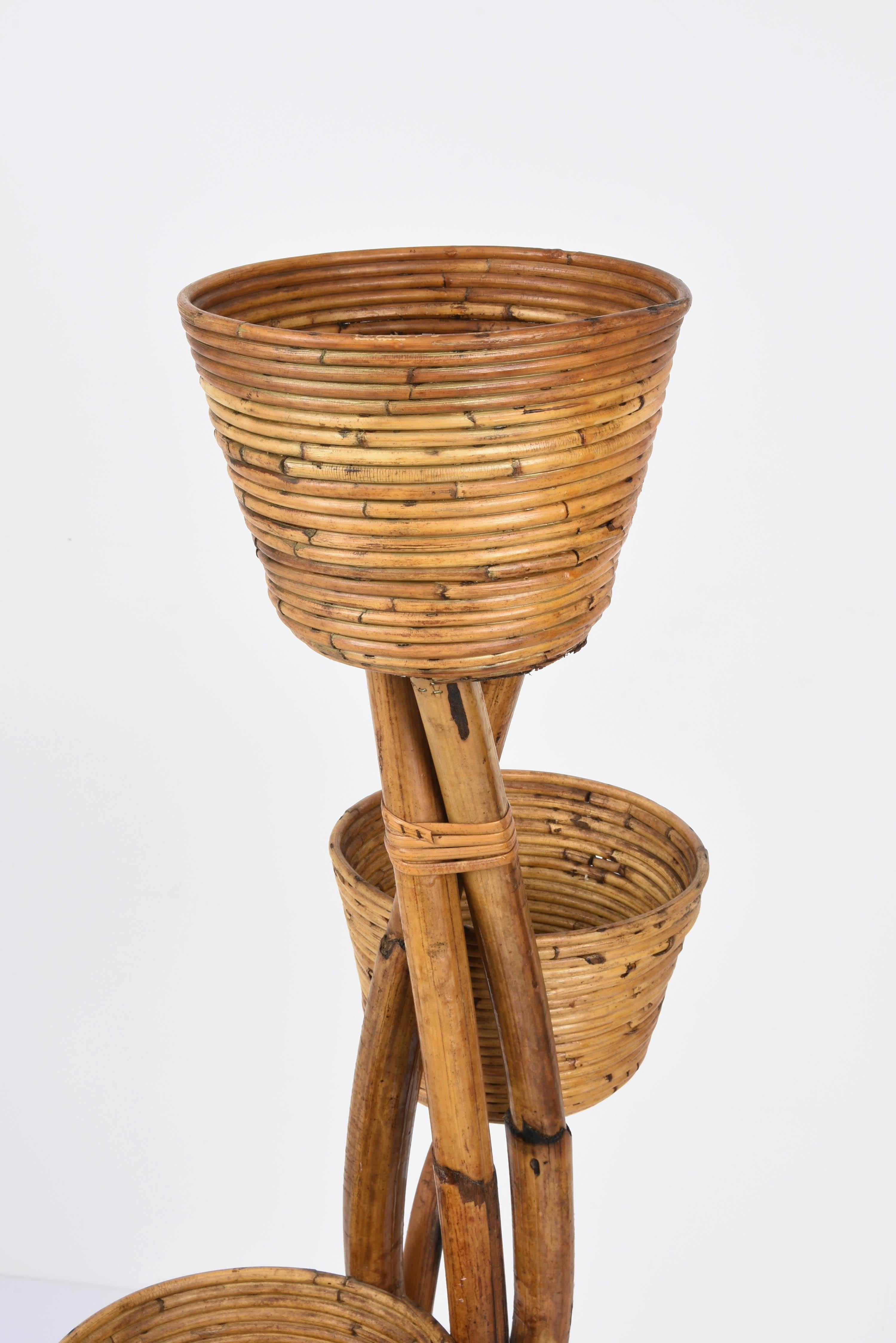 Midcentury Bamboo and Wicker Italian Four-Levelled Planter, 1950s 4