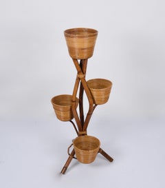 Midcentury Bamboo and Wicker Italian Four-Levelled Planter, 1950s
