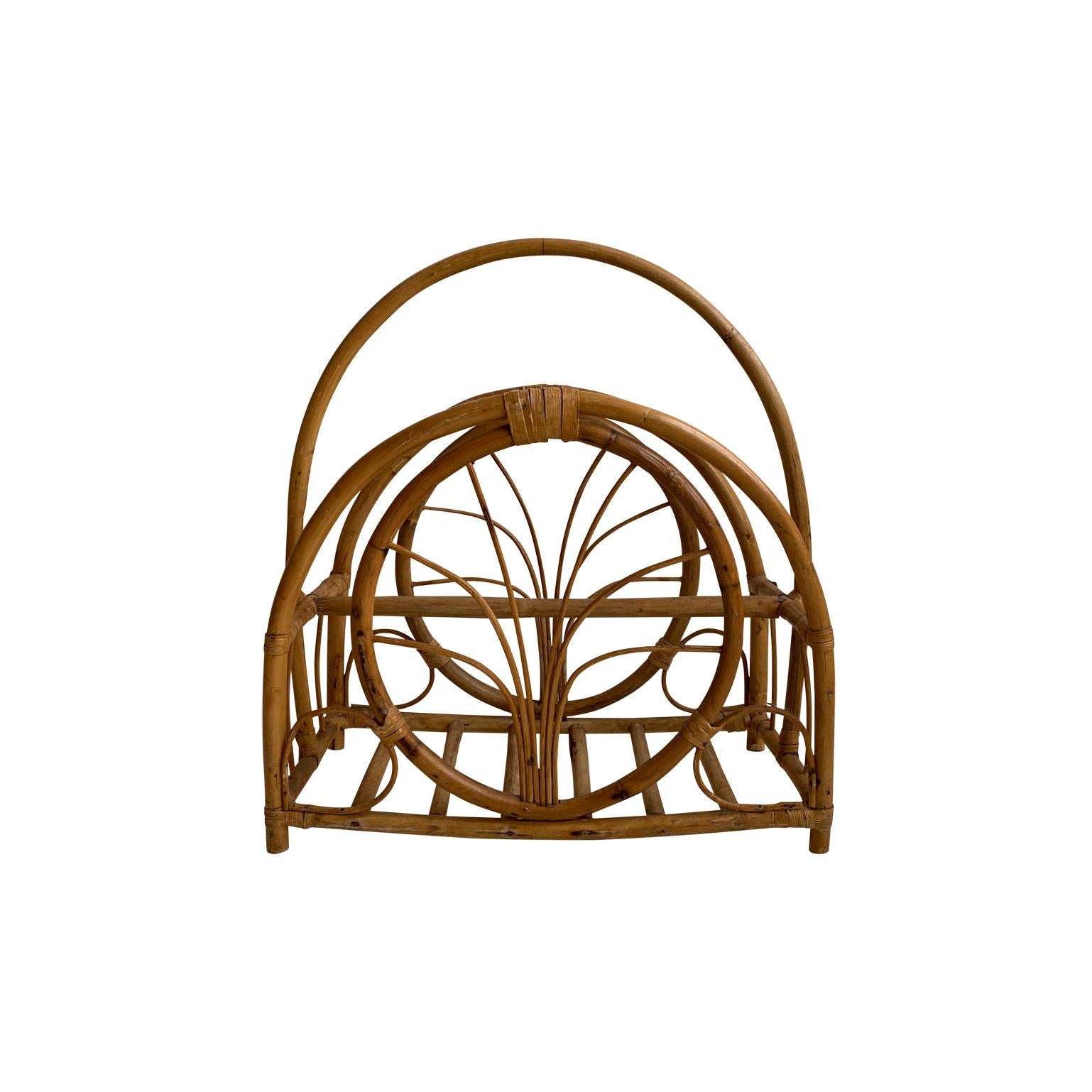 Midcentury Bamboo and Wicker Magazine Holder For Sale
