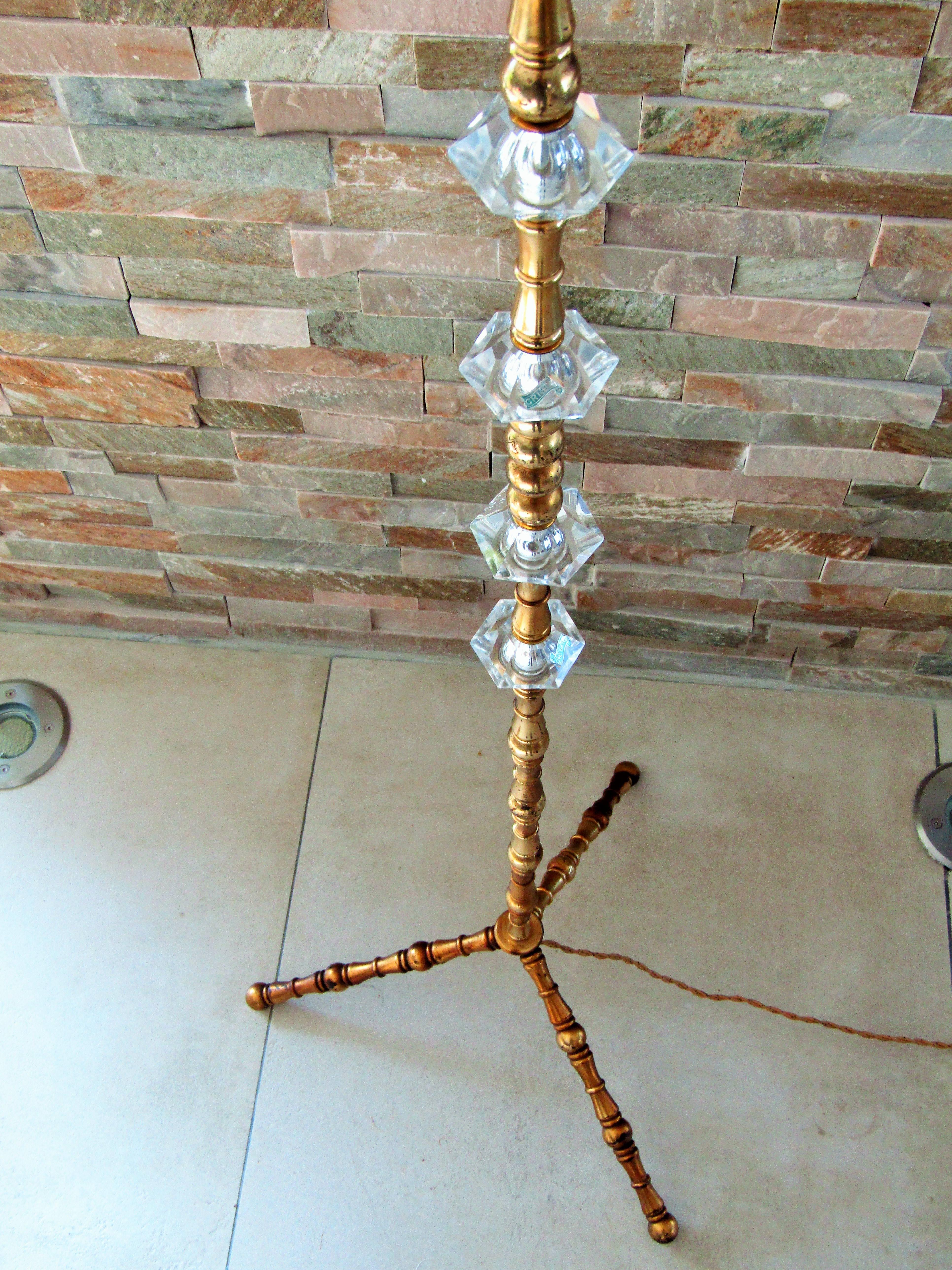 Midcentury Bamboo Brass Floor Lamp Maison Bagues, France, 1950s For Sale 2