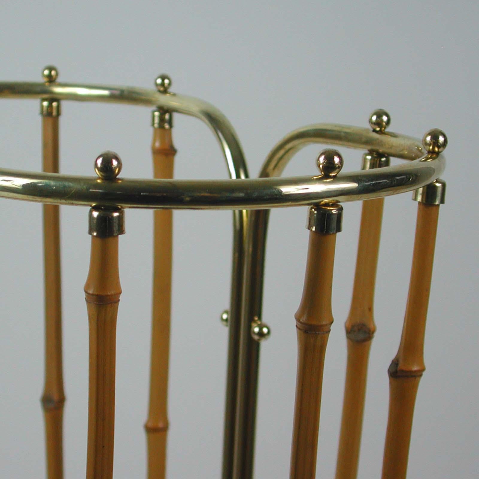 Midcentury Bamboo and Brass Umbrella Stand, Austria, 1950s For Sale 4