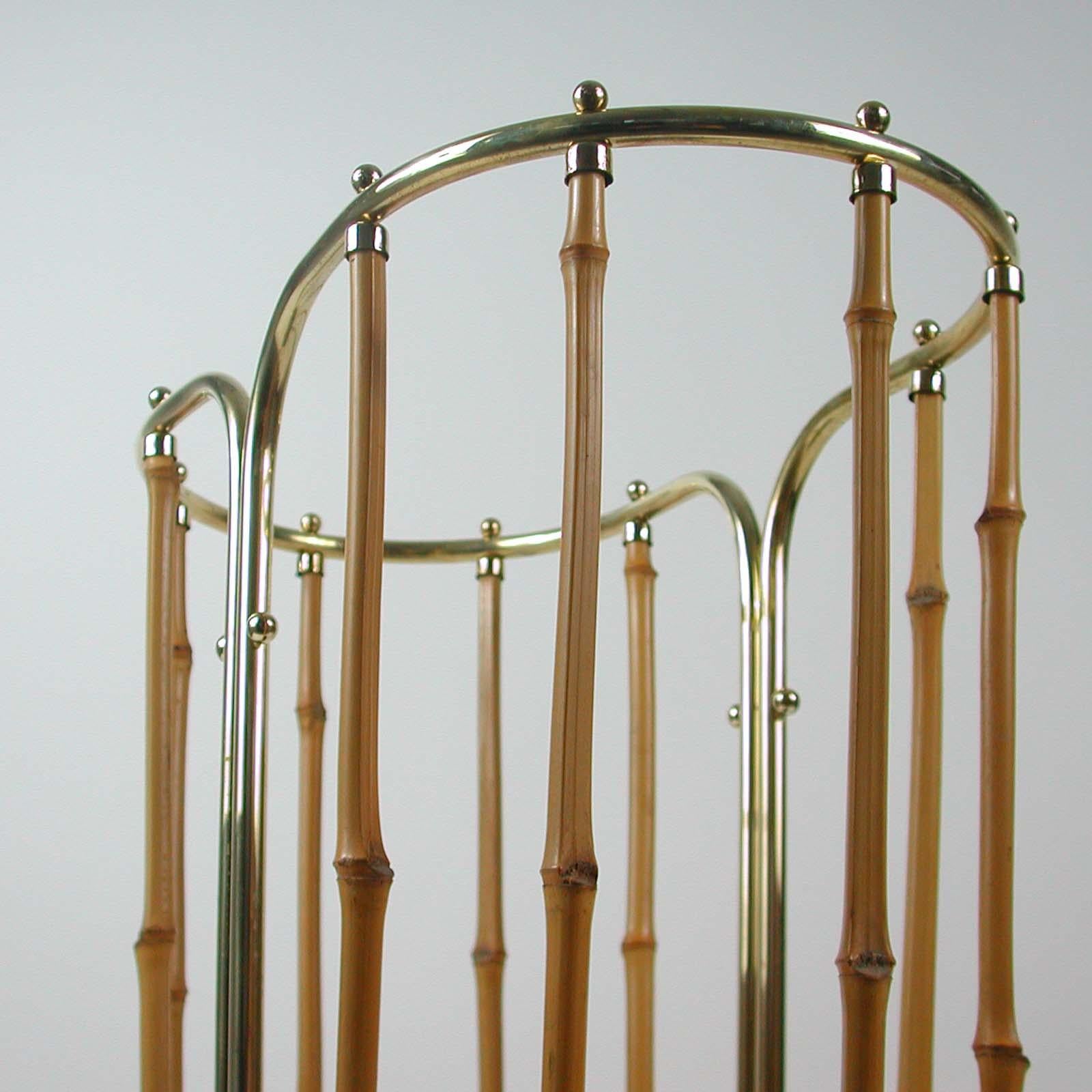 Midcentury Bamboo and Brass Umbrella Stand, Austria, 1950s For Sale 5