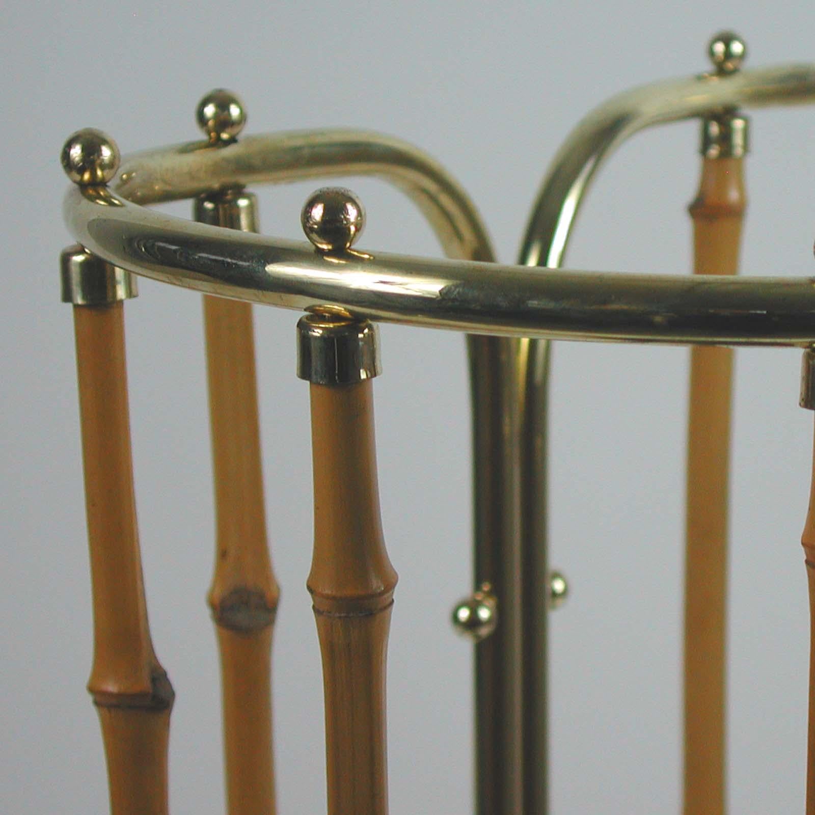 Midcentury Bamboo and Brass Umbrella Stand, Austria, 1950s For Sale 8