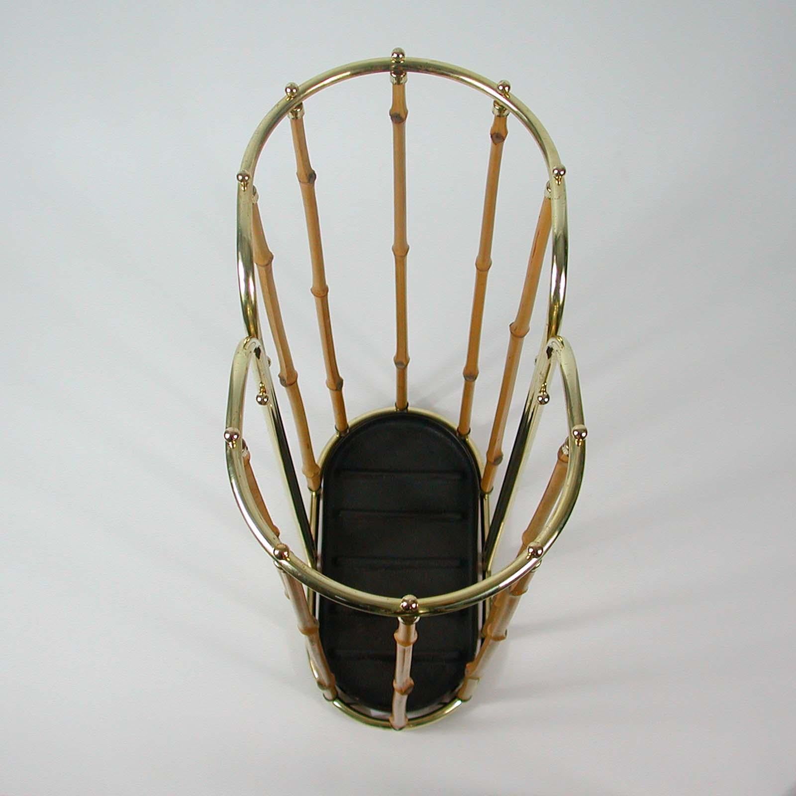 Midcentury Bamboo and Brass Umbrella Stand, Austria, 1950s For Sale 9