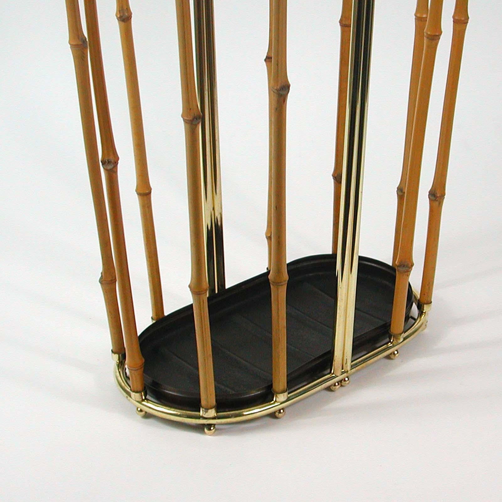 Mid-20th Century Midcentury Bamboo and Brass Umbrella Stand, Austria, 1950s For Sale