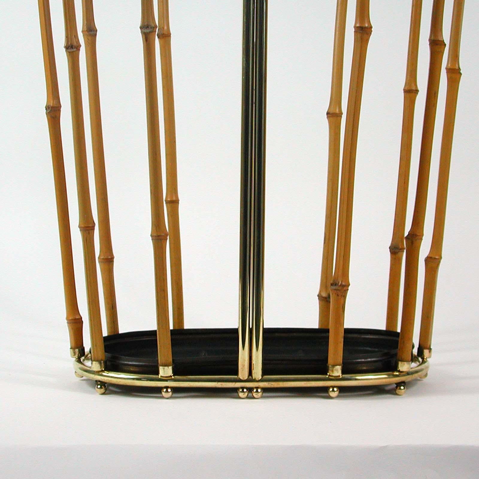 Midcentury Bamboo and Brass Umbrella Stand, Austria, 1950s For Sale 1