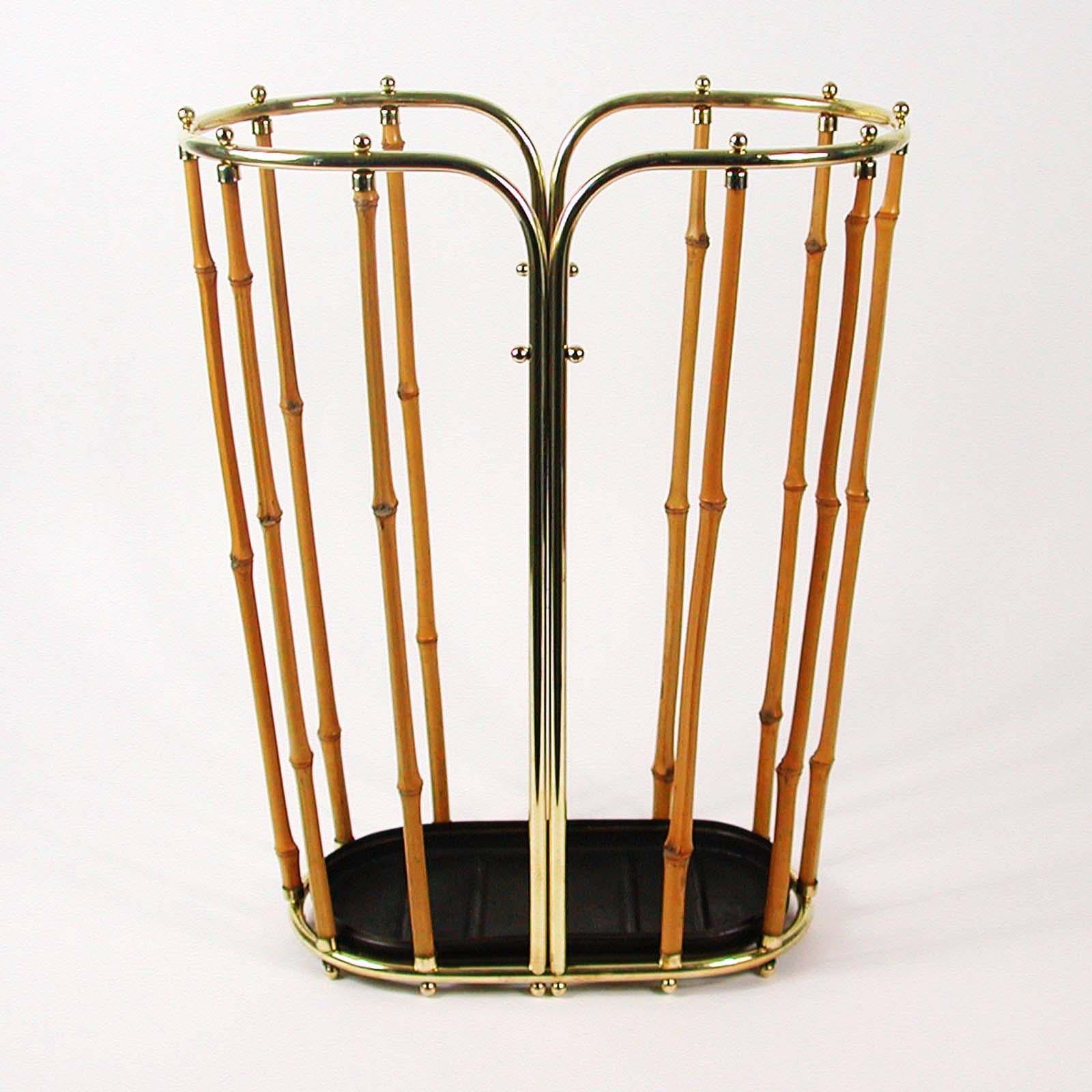 Midcentury Bamboo and Brass Umbrella Stand, Austria, 1950s For Sale 2