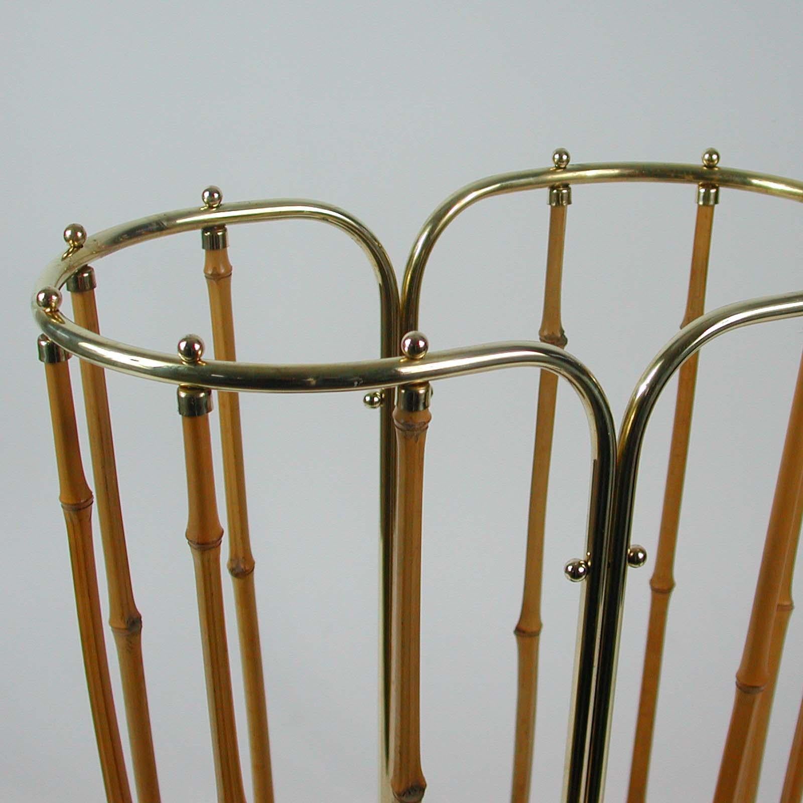 Midcentury Bamboo and Brass Umbrella Stand, Austria, 1950s For Sale 3