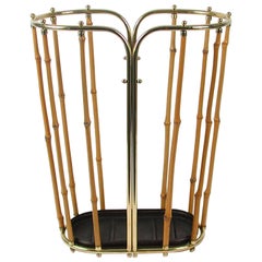 Midcentury Bamboo and Brass Umbrella Stand, Austria, 1950s