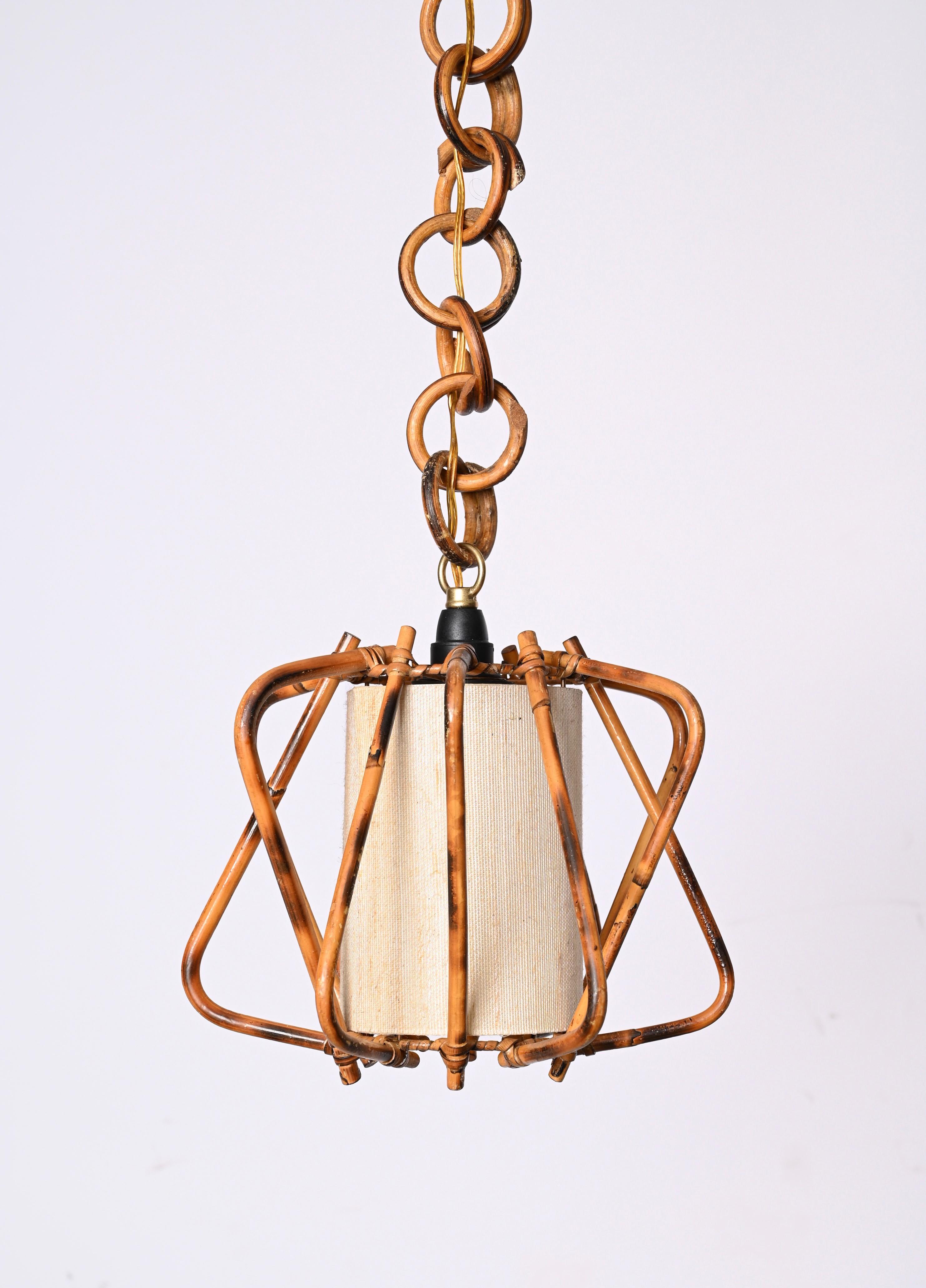 Midcentury Bamboo, Cane and Rattan French Chandelier After Louis Sognot, 1960s For Sale 5