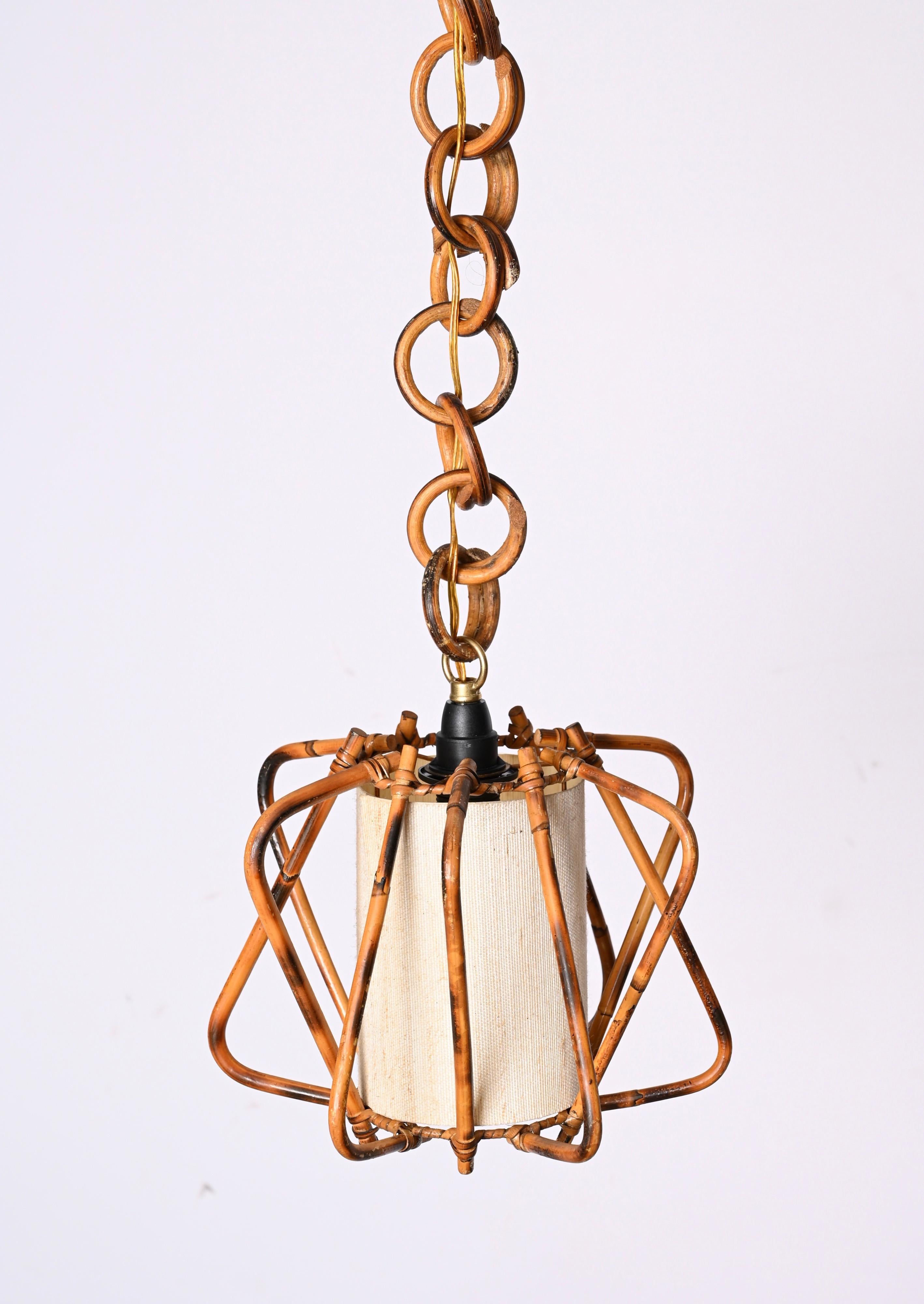 Midcentury Bamboo, Cane and Rattan French Chandelier After Louis Sognot, 1960s For Sale 6