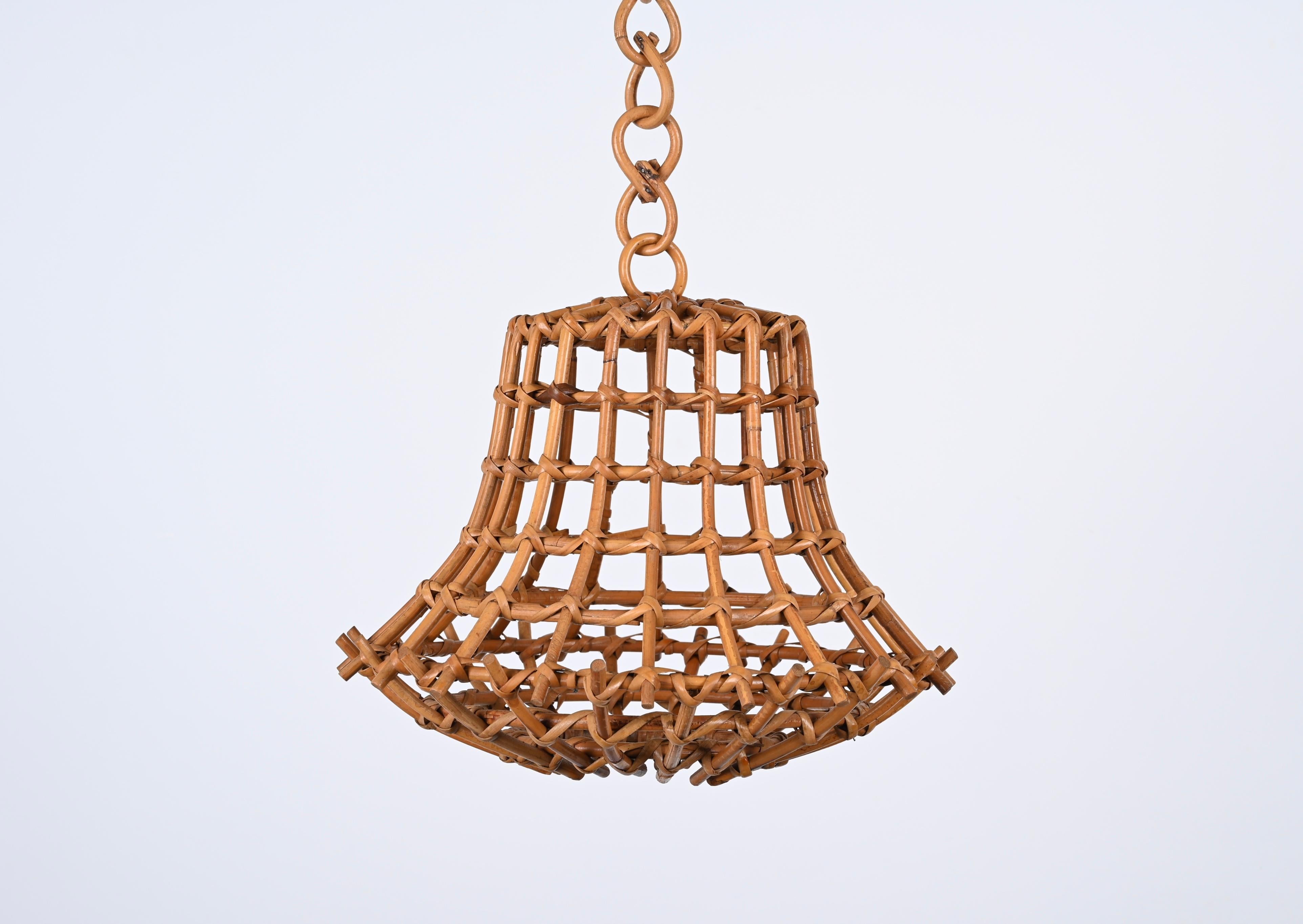 Midcentury Bamboo Cane and Rattan French Chandelier After Louis Sognot, 1960s For Sale 6