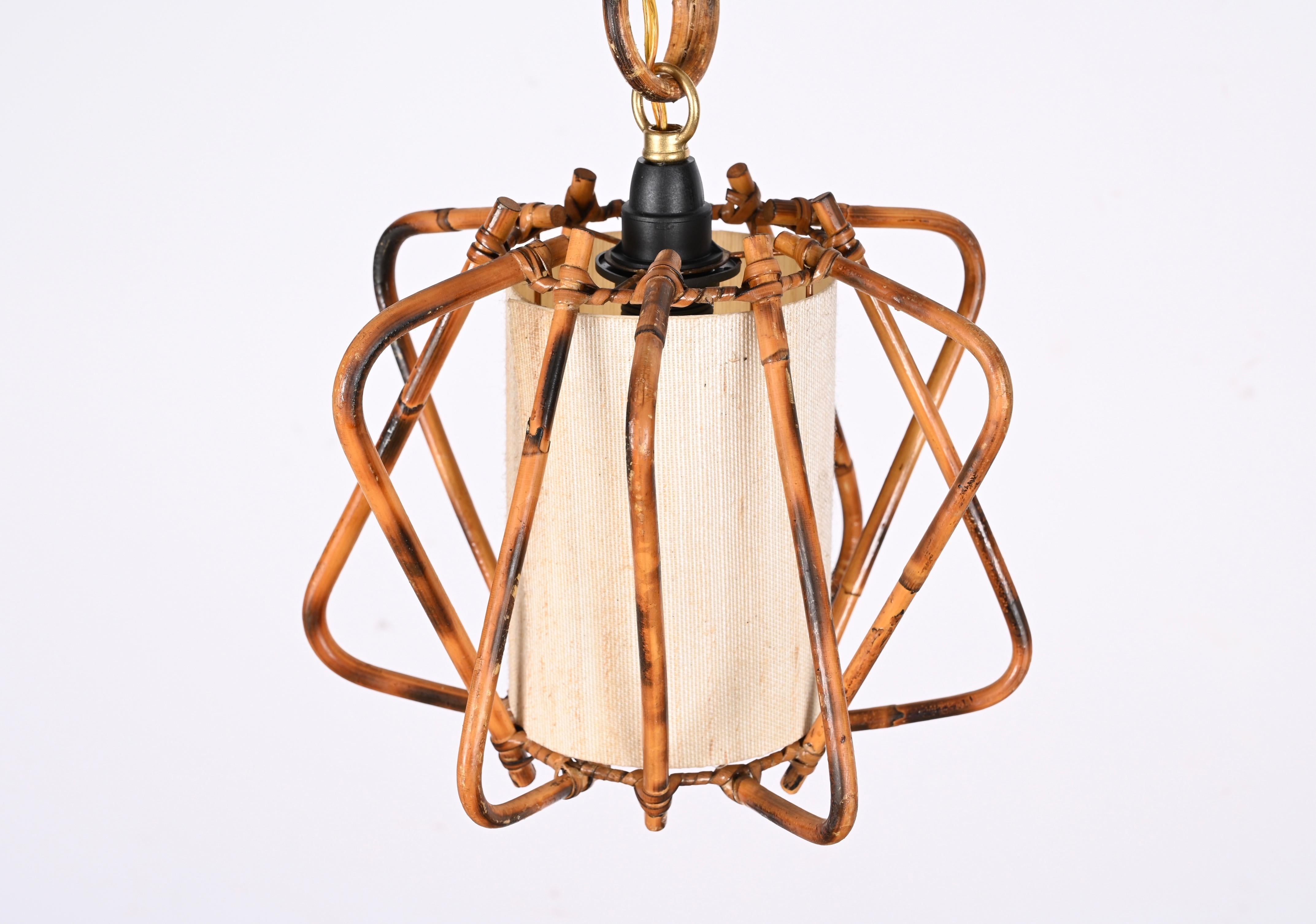 Midcentury Bamboo, Cane and Rattan French Chandelier After Louis Sognot, 1960s For Sale 7