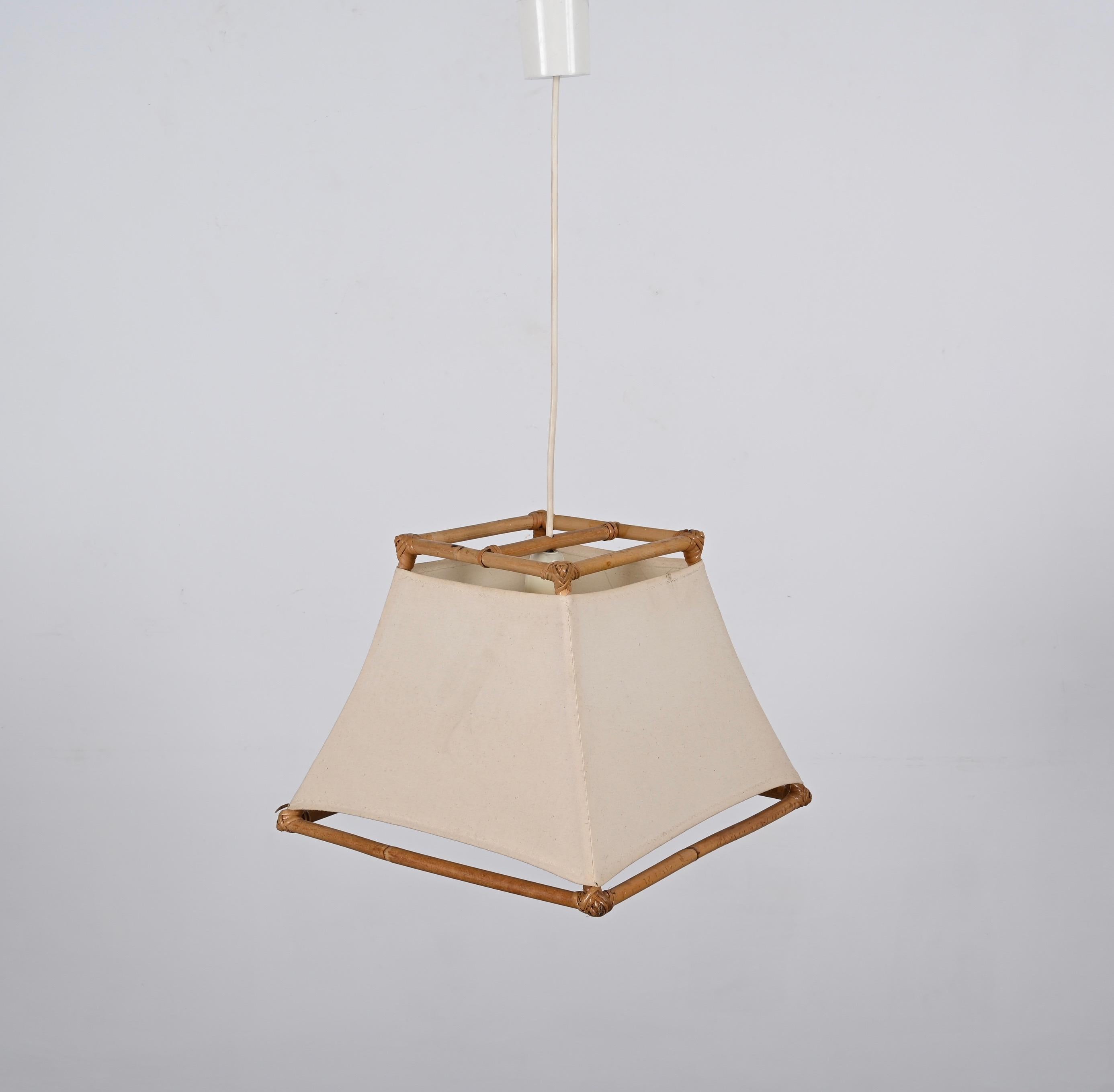 Midcentury Bamboo, Cane and Rattan French Chandelier After Louis Sognot, 1960s For Sale 6