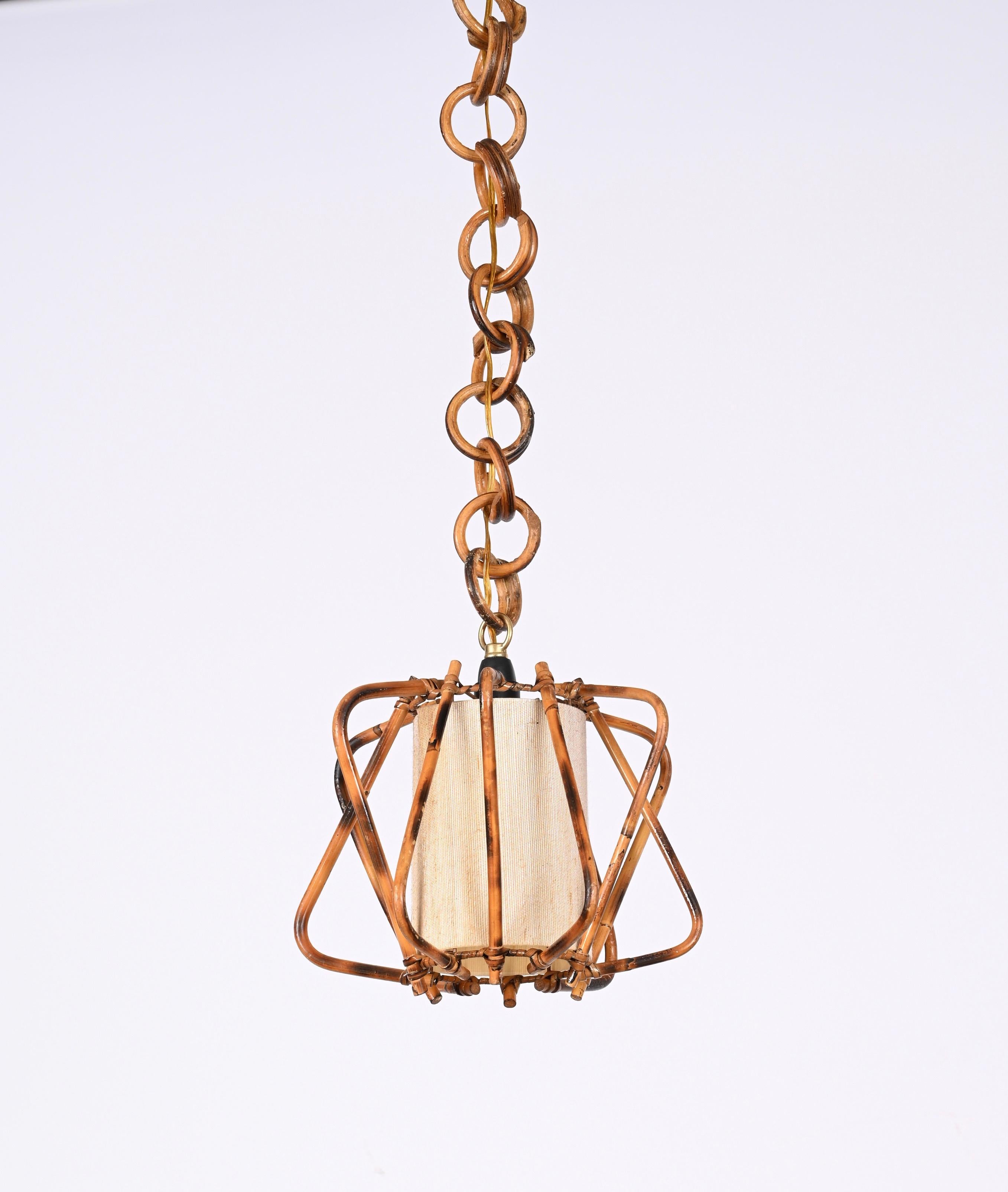 Midcentury Bamboo, Cane and Rattan French Chandelier After Louis Sognot, 1960s For Sale 8