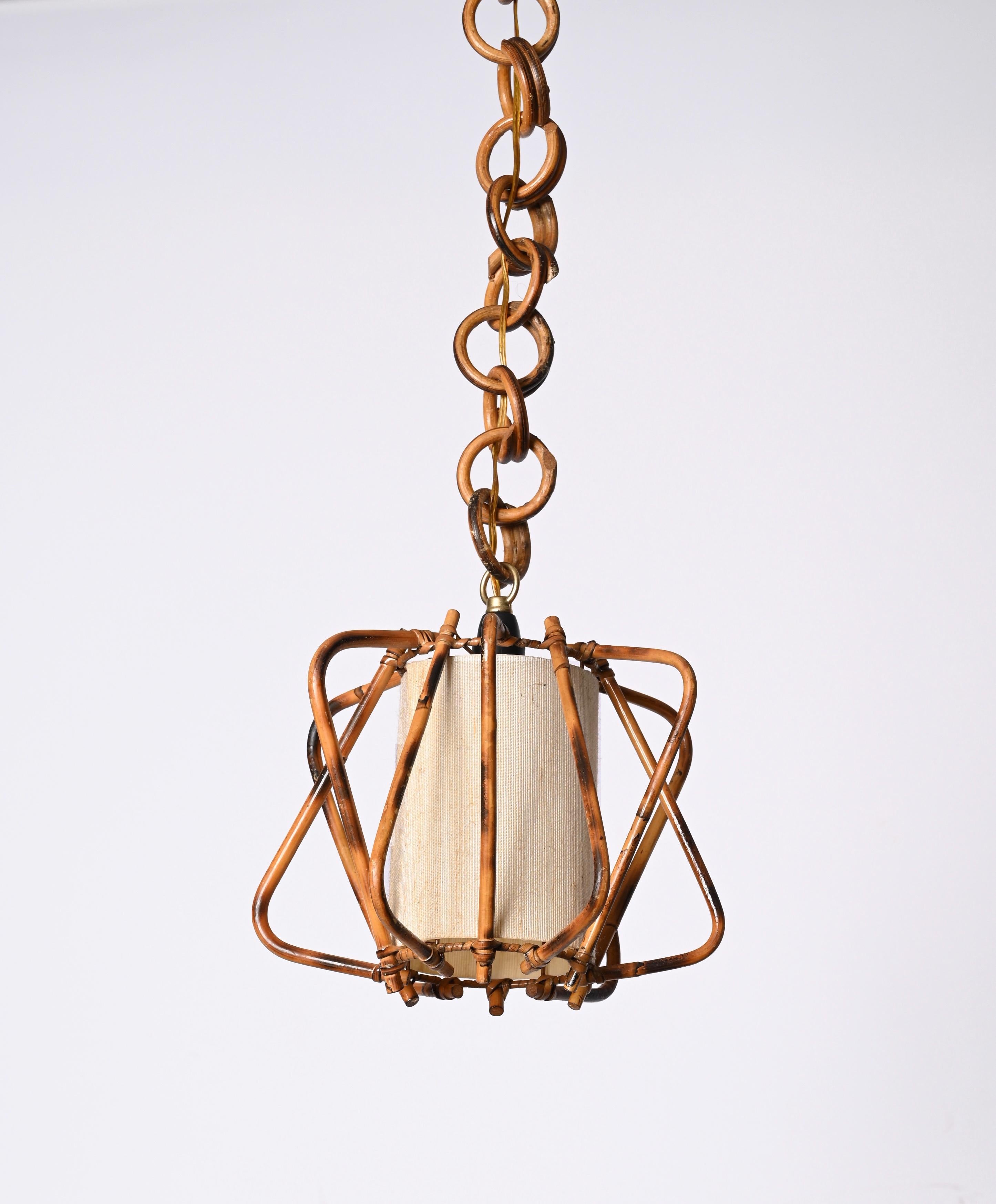 Midcentury Bamboo, Cane and Rattan French Chandelier After Louis Sognot, 1960s For Sale 9