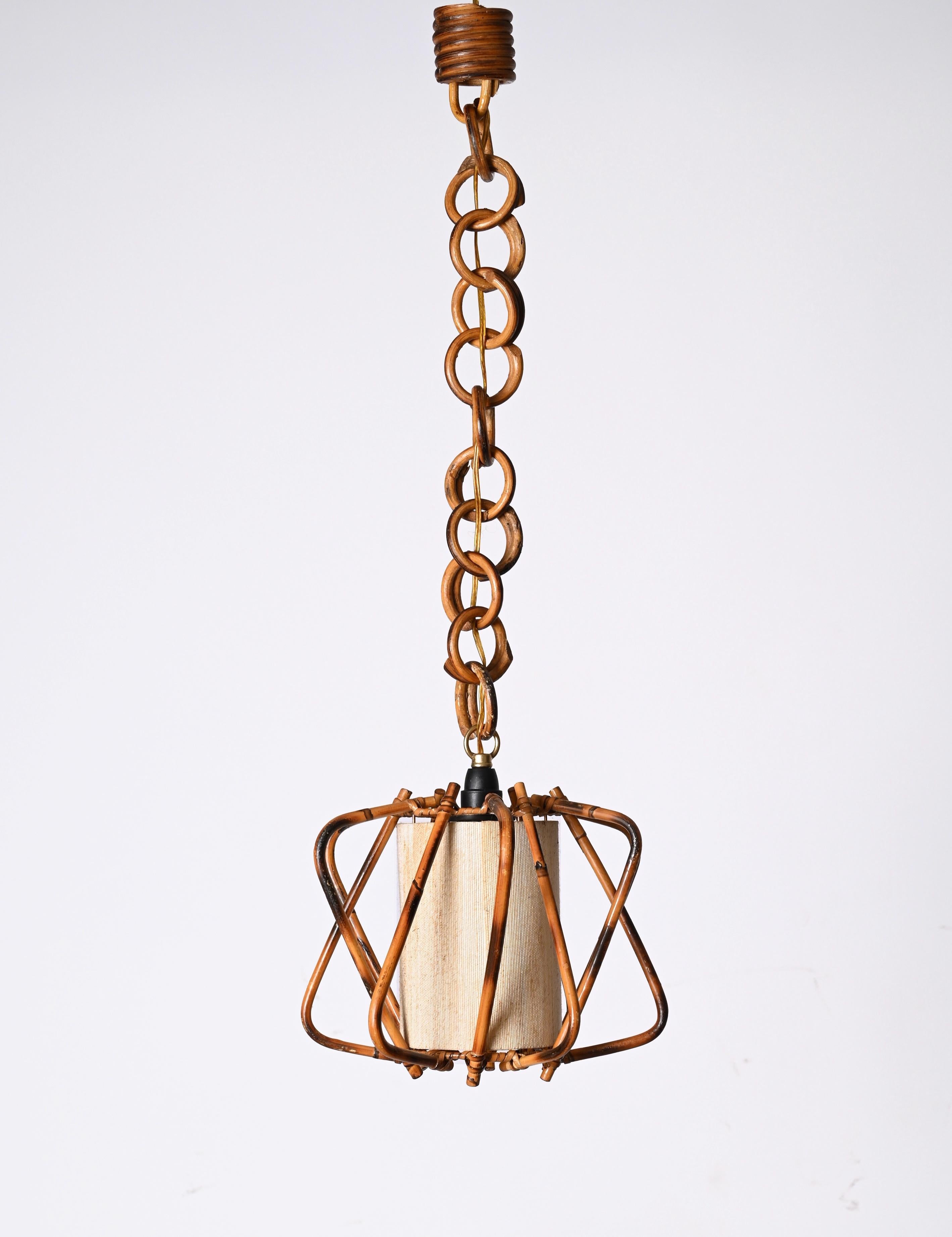 Midcentury Bamboo, Cane and Rattan French Chandelier After Louis Sognot, 1960s For Sale 10