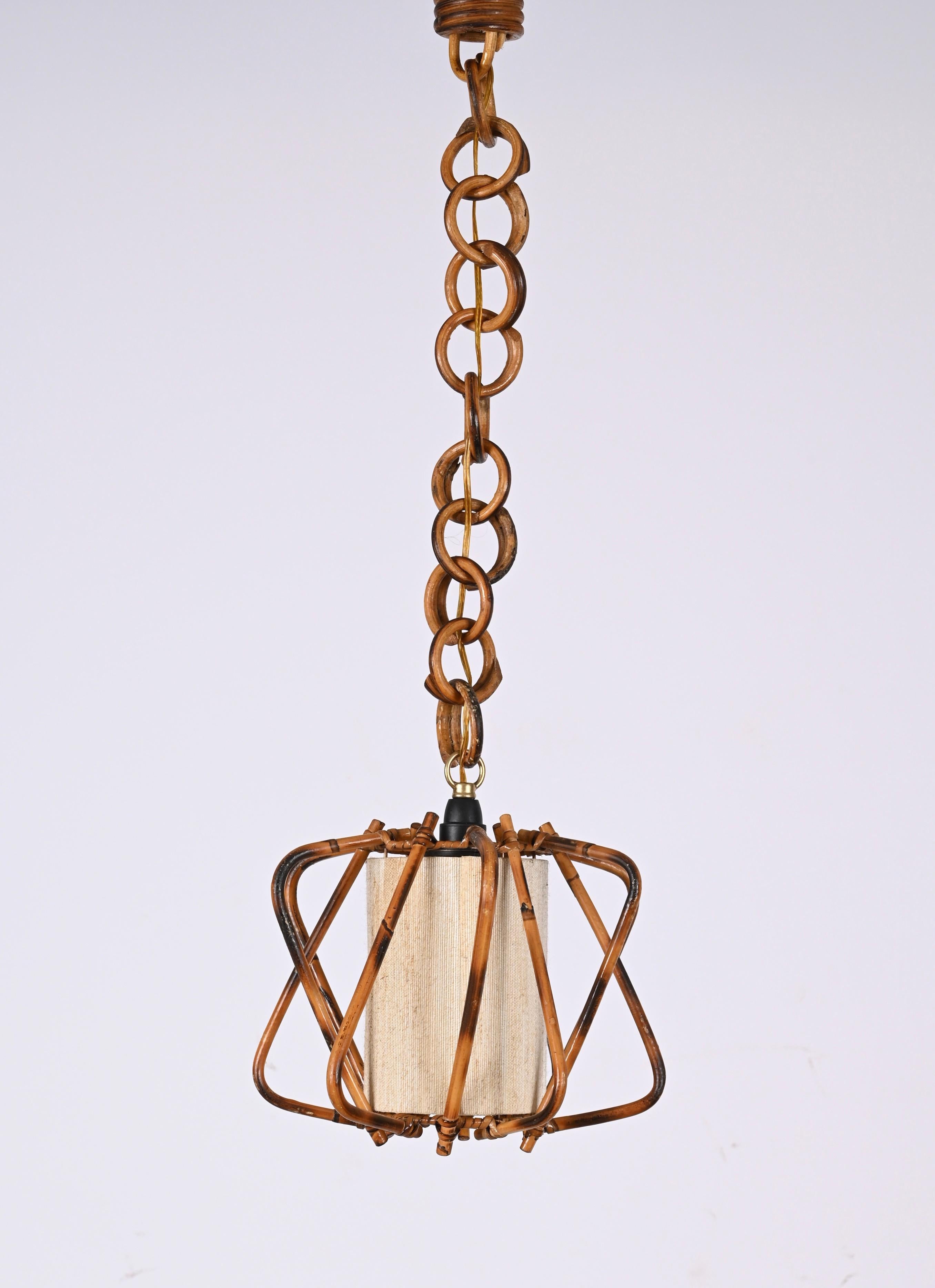 Midcentury Bamboo, Cane and Rattan French Chandelier After Louis Sognot, 1960s For Sale 11