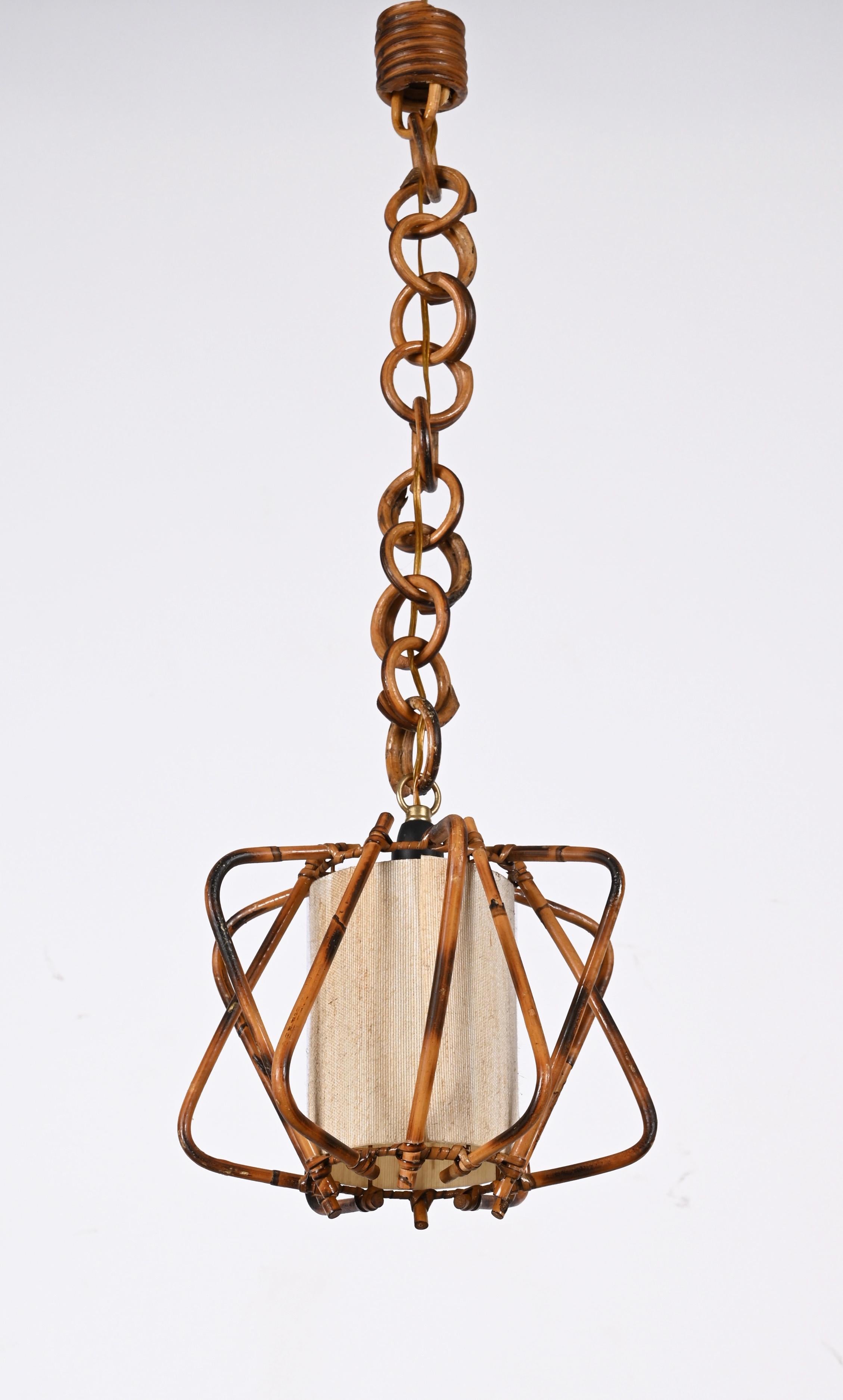 Midcentury Bamboo, Cane and Rattan French Chandelier After Louis Sognot, 1960s For Sale 12
