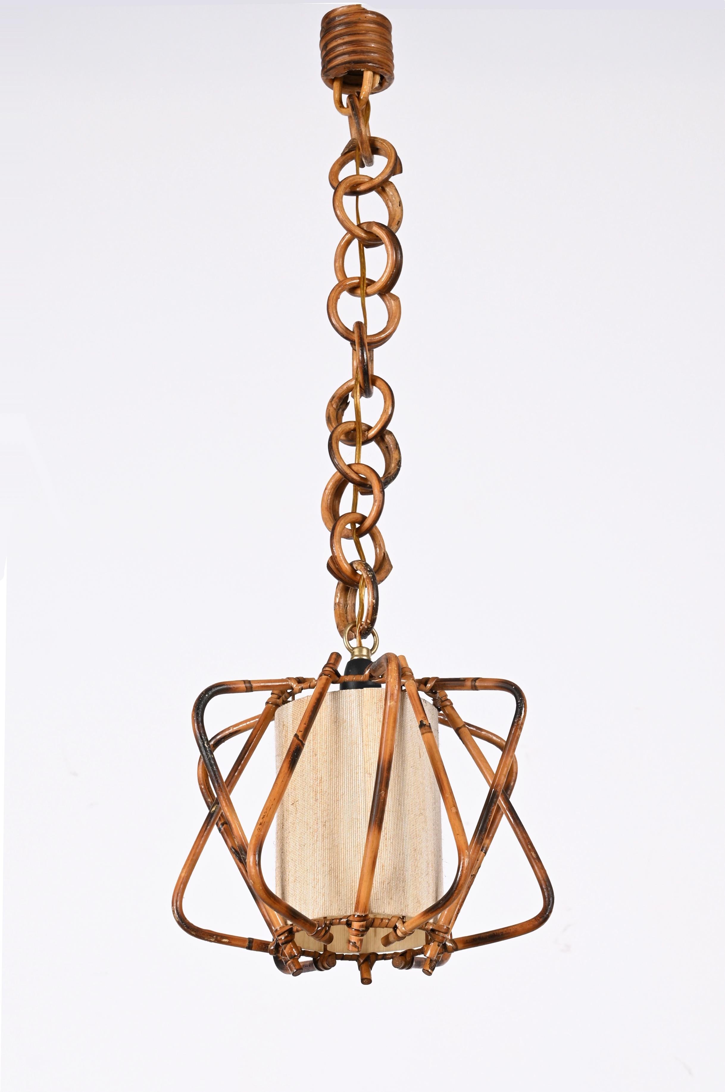 Midcentury Bamboo, Cane and Rattan French Chandelier After Louis Sognot, 1960s For Sale 13